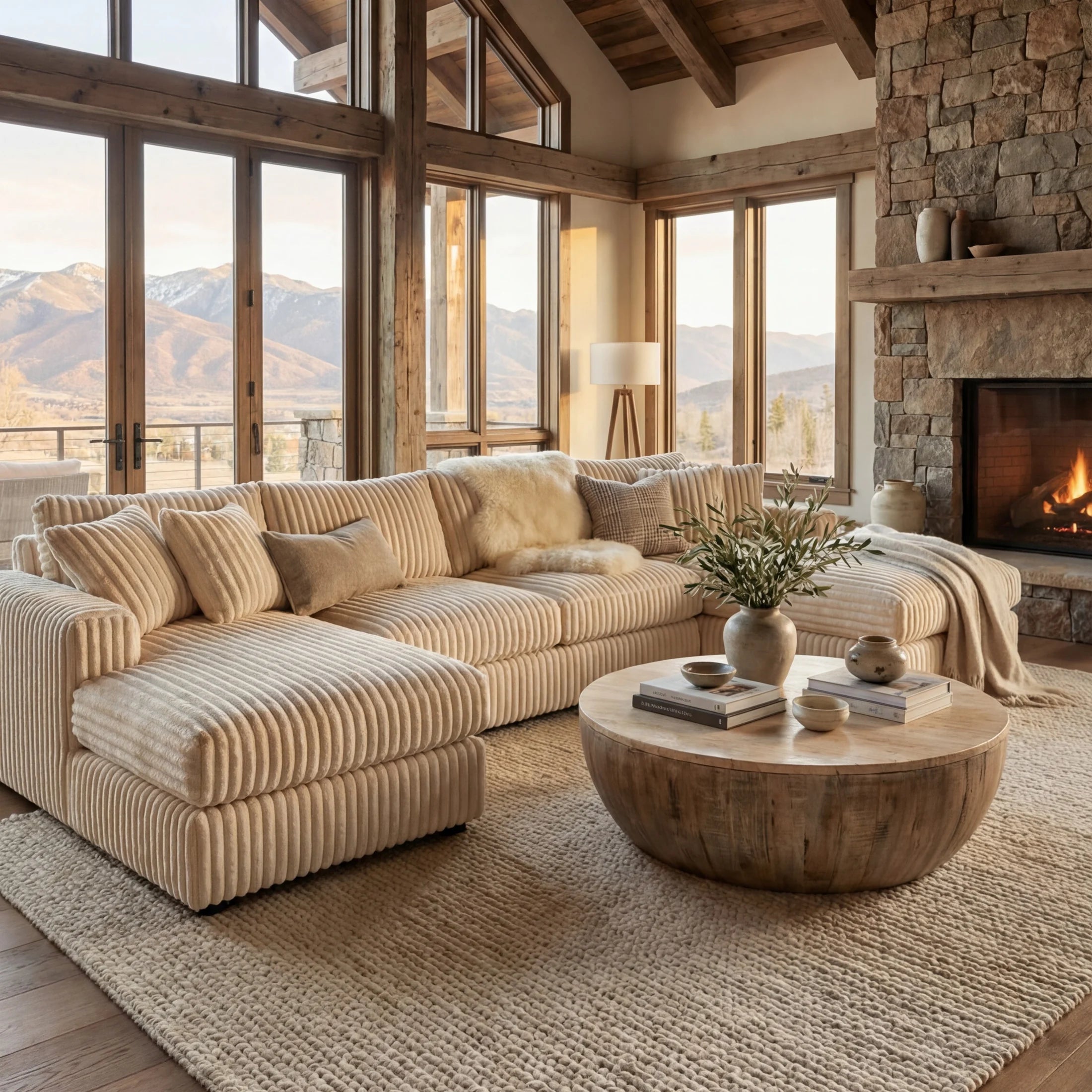 Minky Cream Three-Piece Double Chaise Sectional