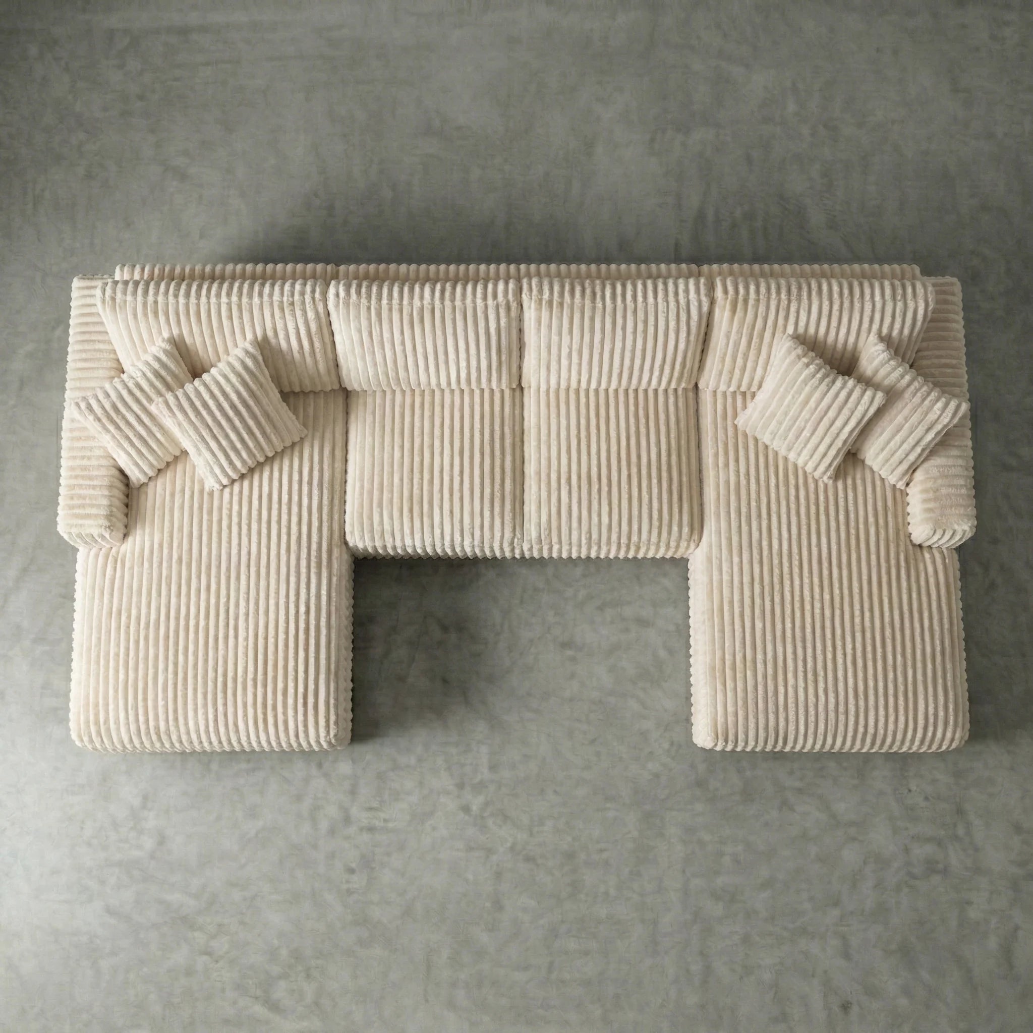 Minky Cream Three-Piece Double Chaise Sectional