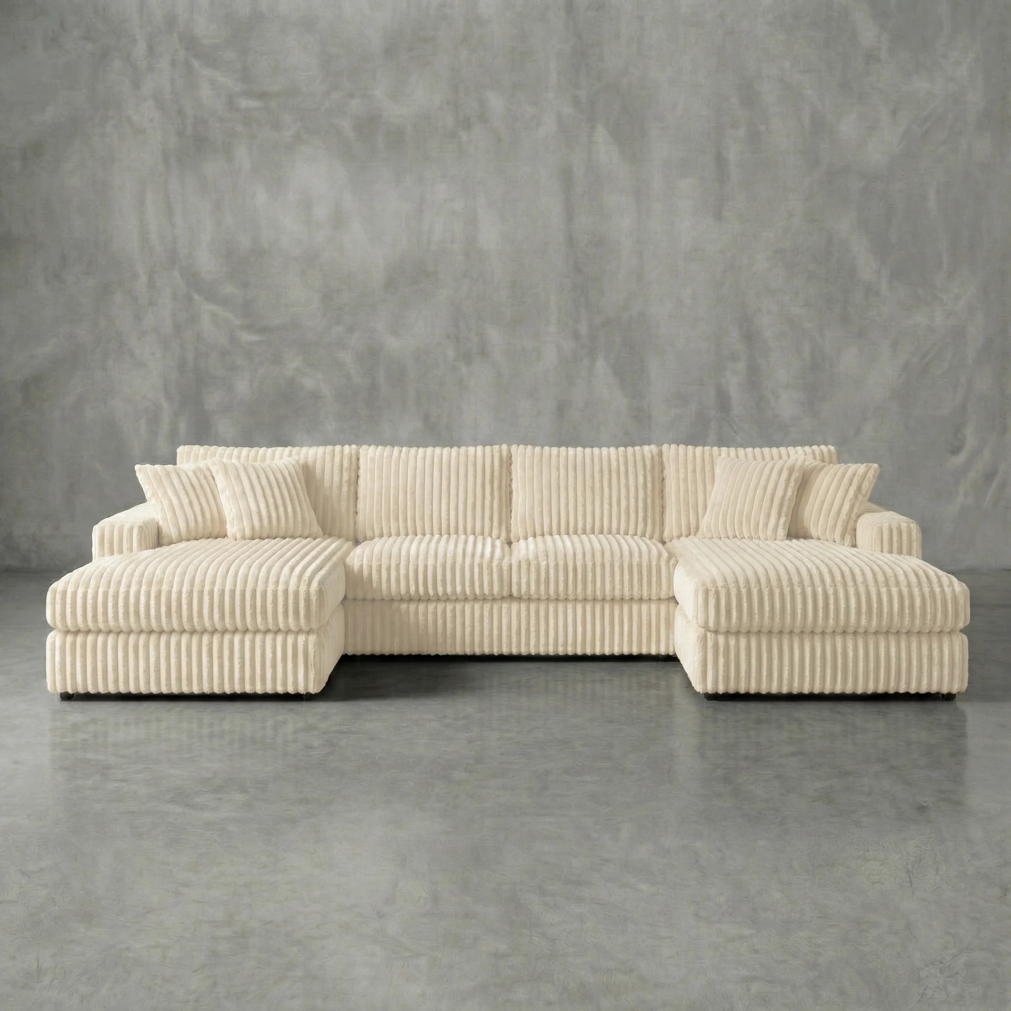 Minky Cream Three-Piece Double Chaise Sectional