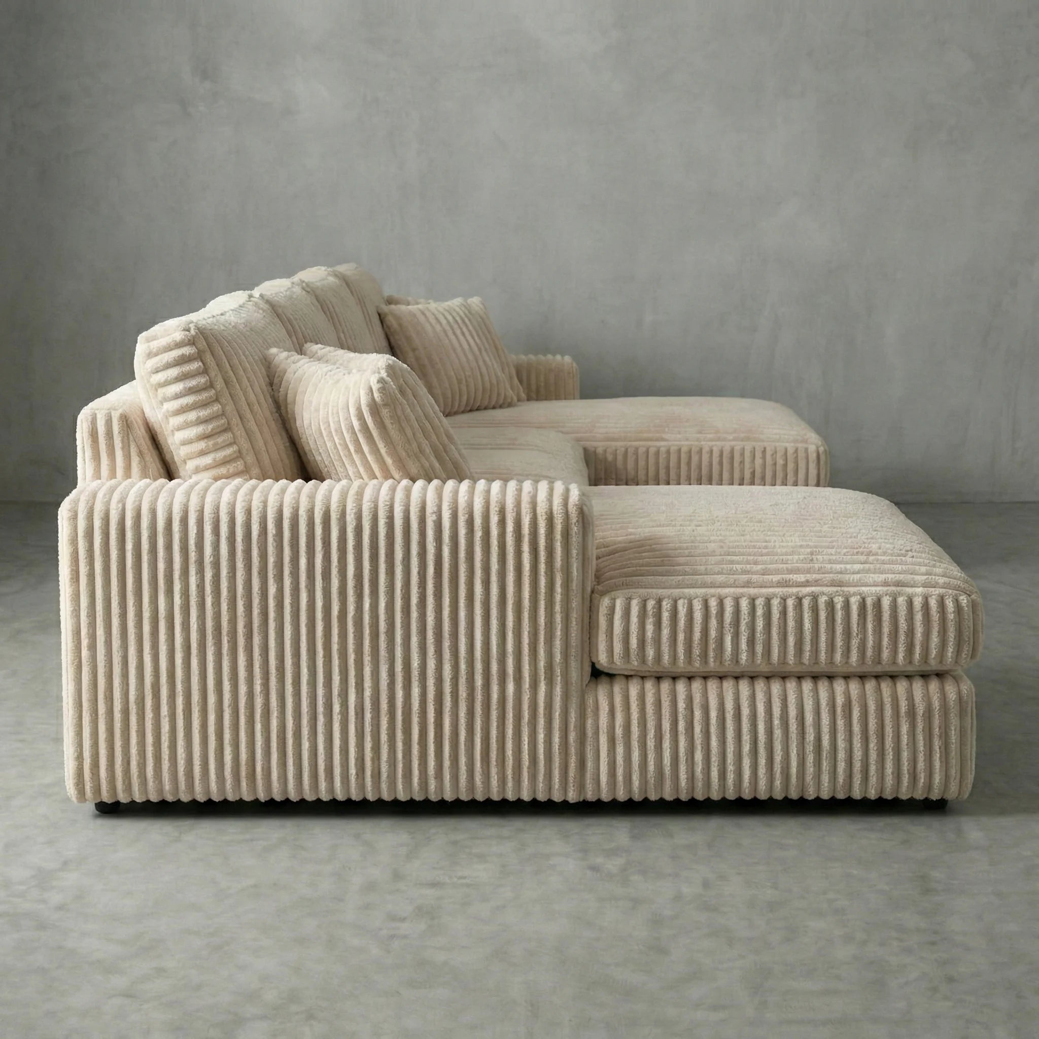 Minky Cream Three-Piece Double Chaise Sectional
