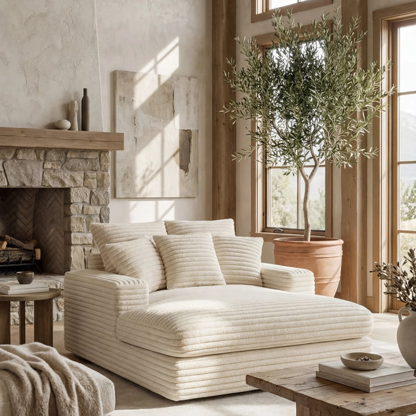 Minky Cream chaise lounger staged in a styled living room (view 3)