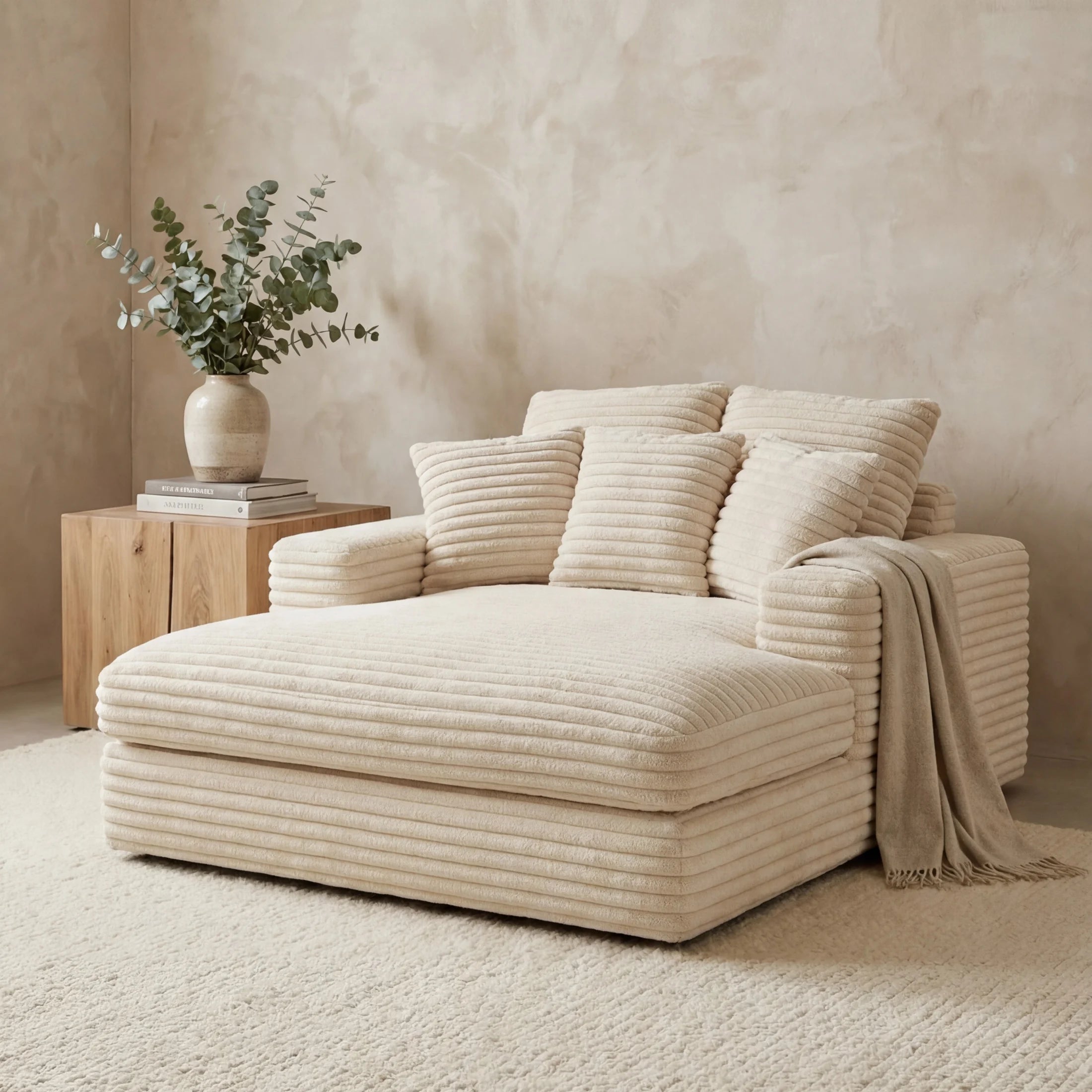 Minky Cream chaise lounger staged in a styled living room (view 4)