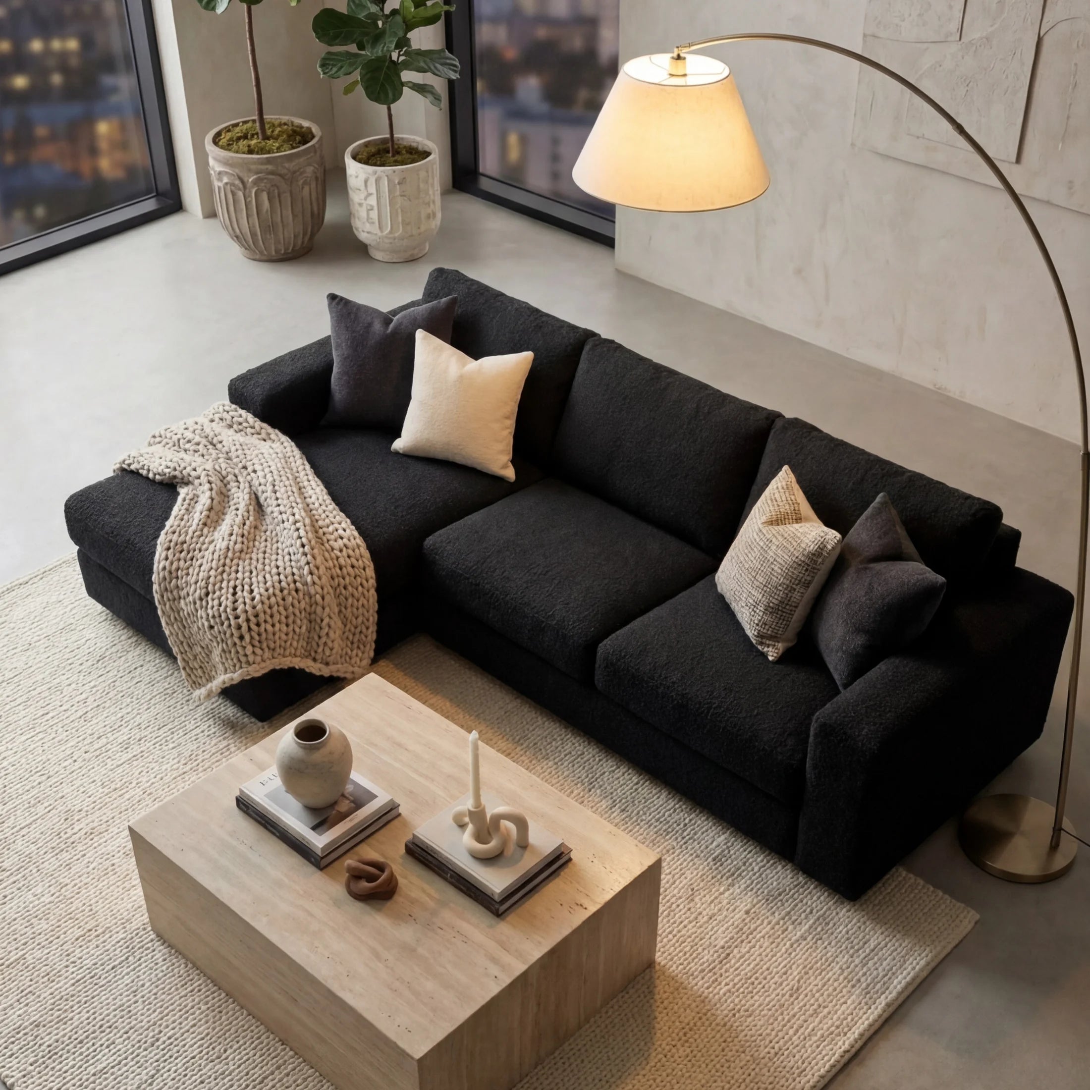 Cuddle Black Two-Piece Chaise Sectional
