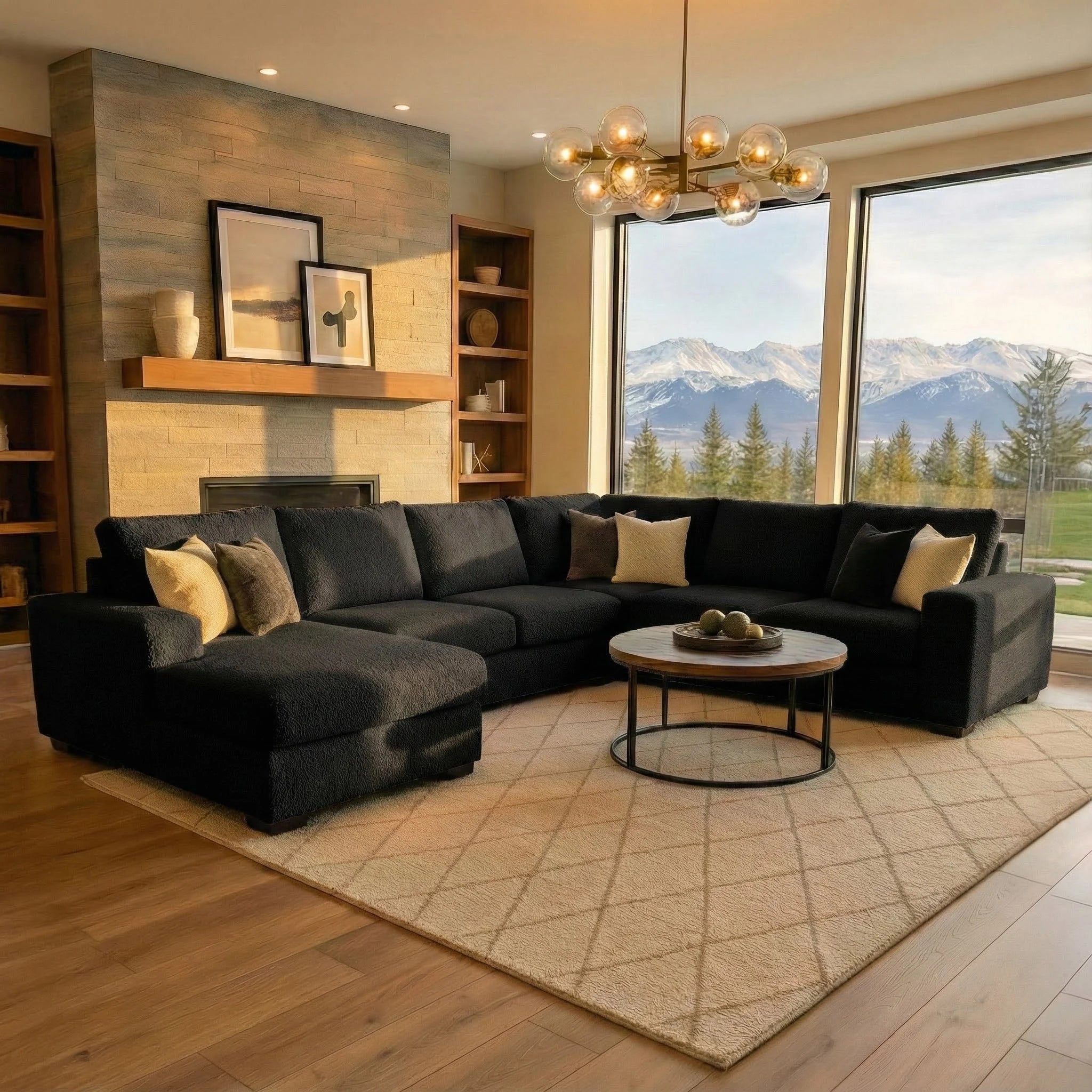 Cuddle Black Three-Piece Chaise Sectional