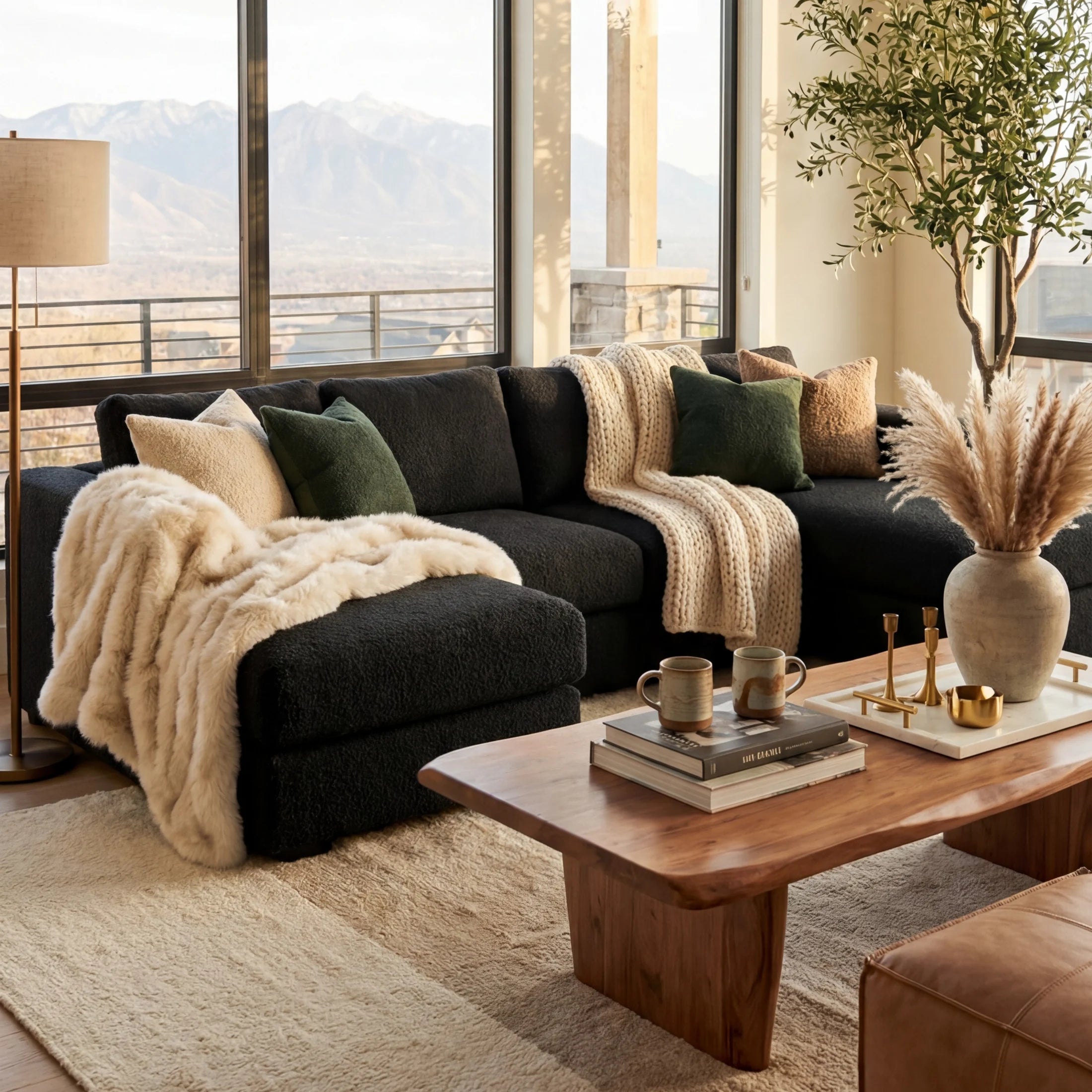 Cuddle Black Three-Piece Double Chaise Sectional