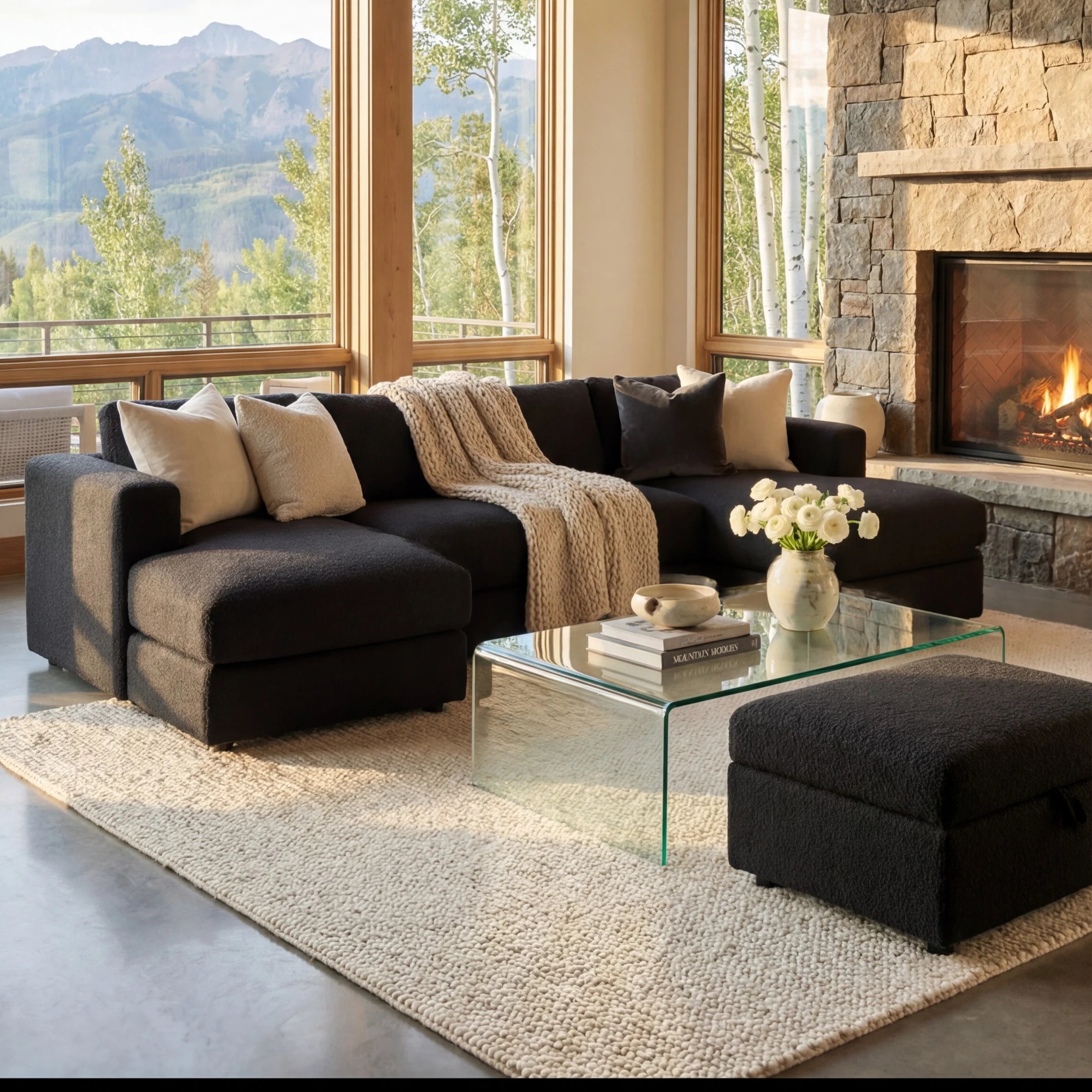 Cuddle Black Three-Piece Double Chaise Sectional