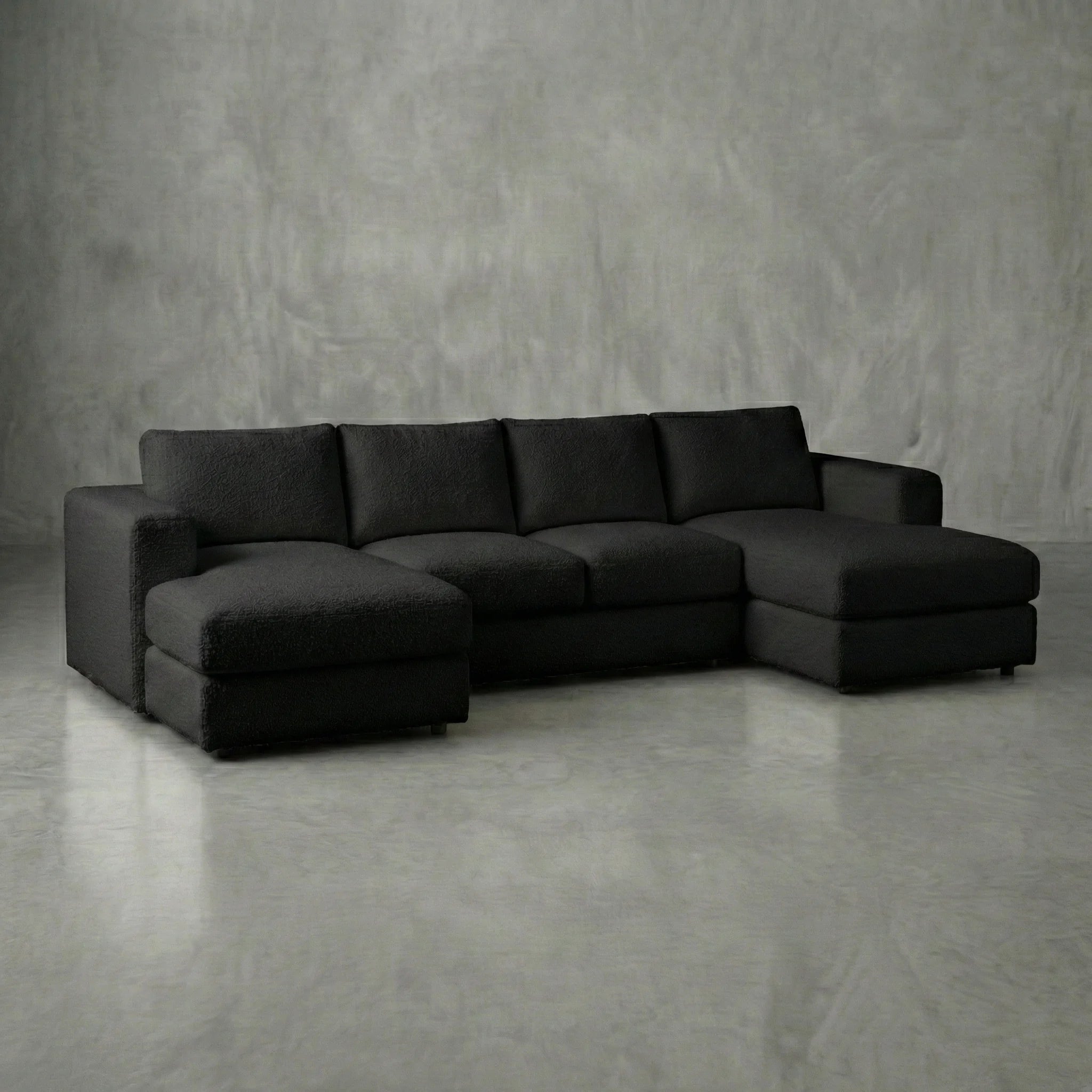 Cuddle Black Three-Piece Double Chaise Sectional