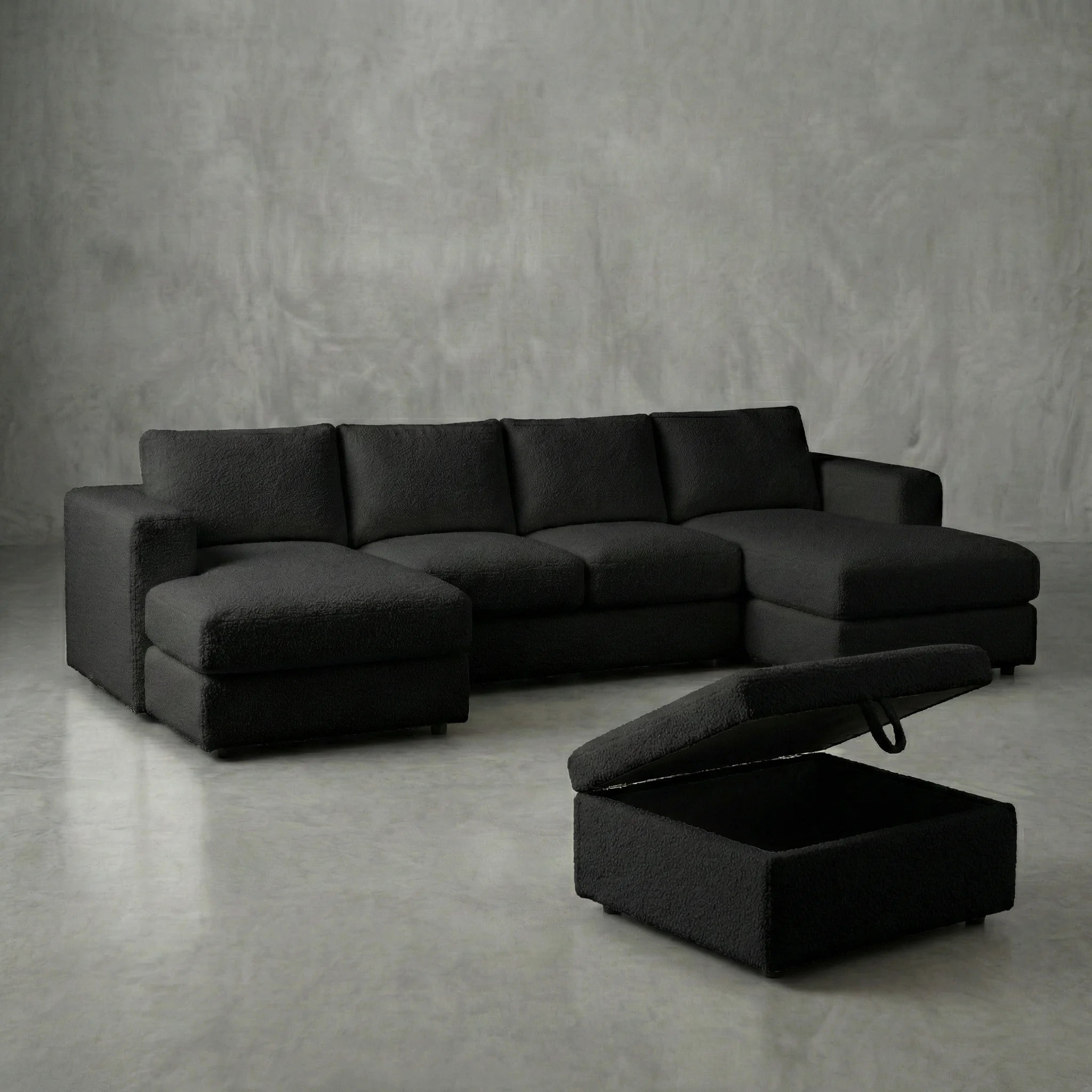 Cuddle Black Three-Piece Double Chaise Sectional