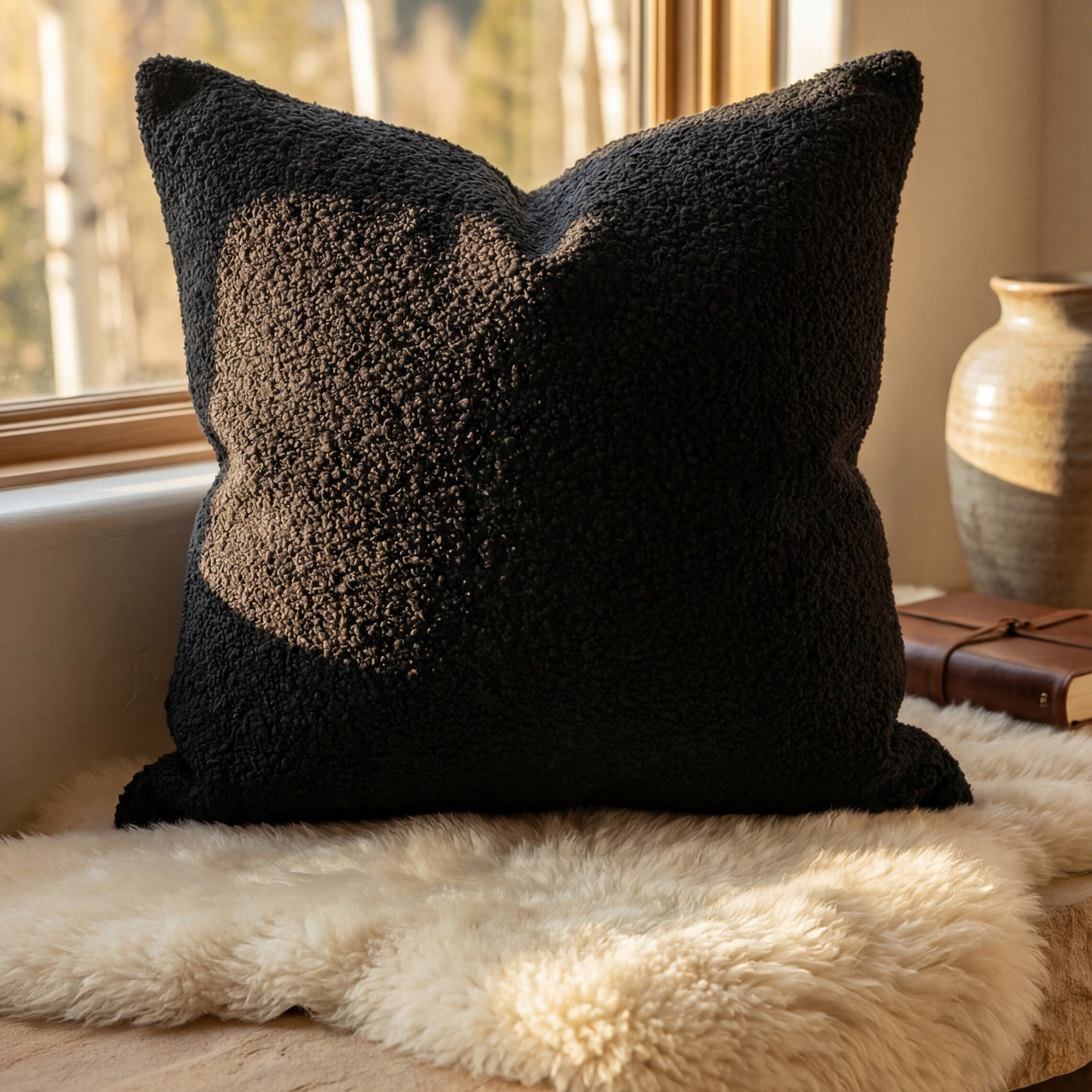 24" Cuddle Bouclé Throw Pillow Black