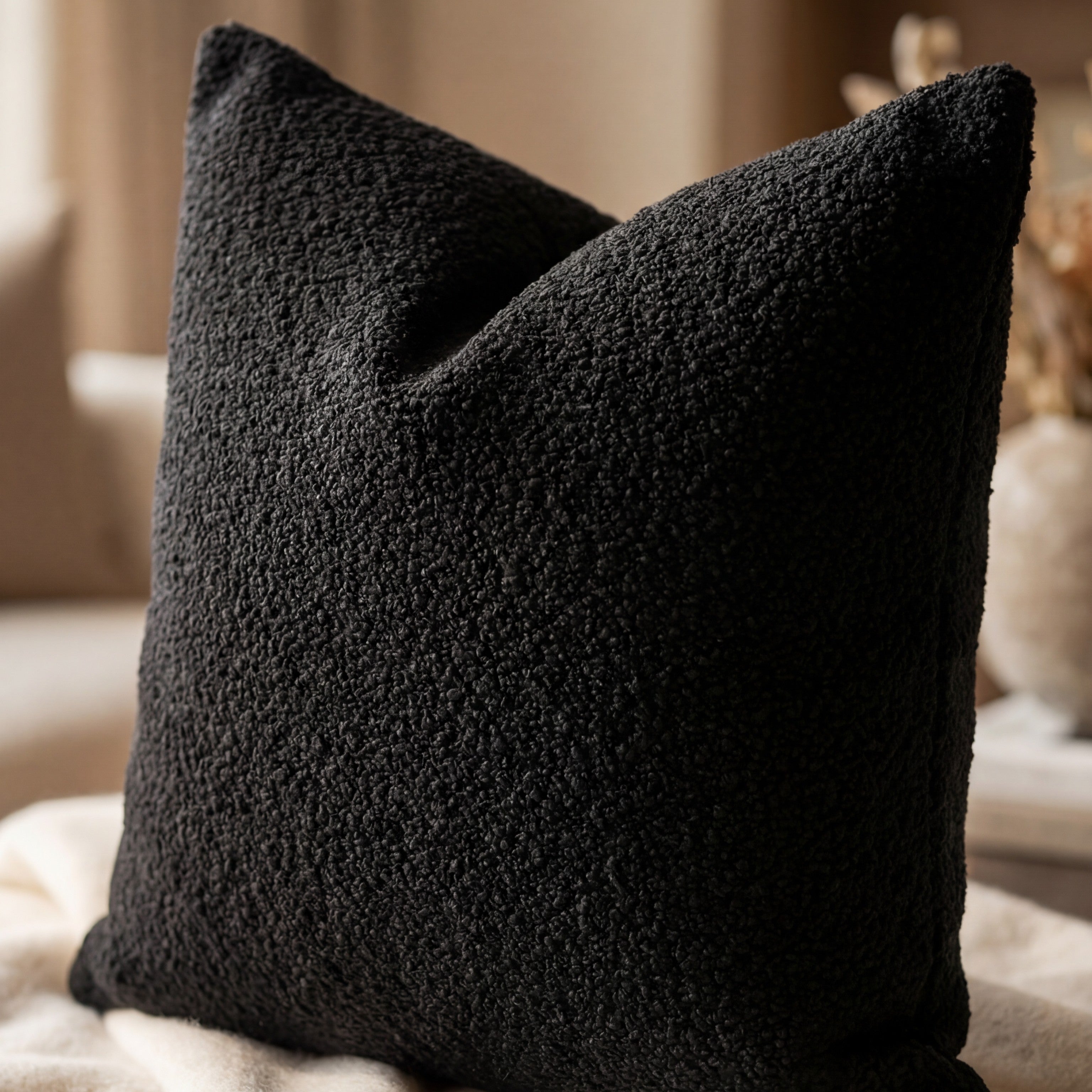 24" Cuddle Bouclé Throw Pillow Black
