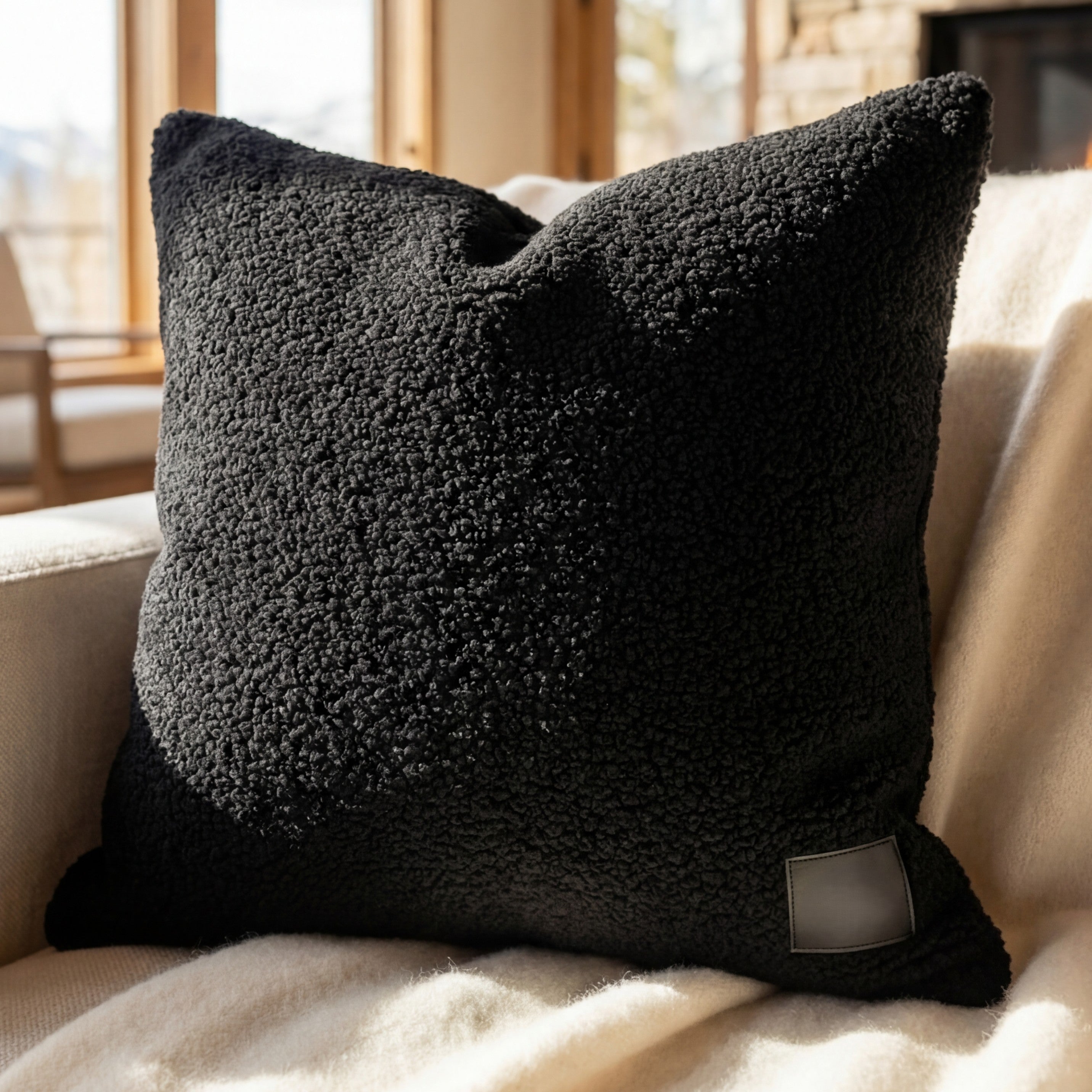 24" Cuddle Bouclé Throw Pillow Black
