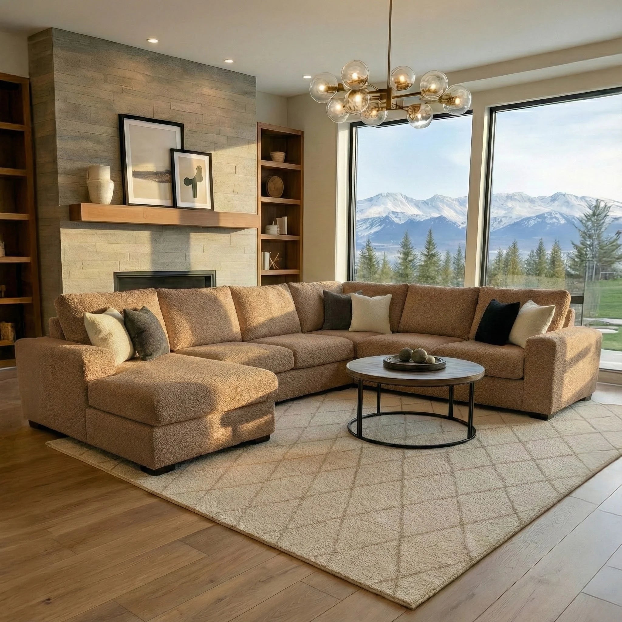 Cuddle Cashew Three-Piece Chaise Sectional