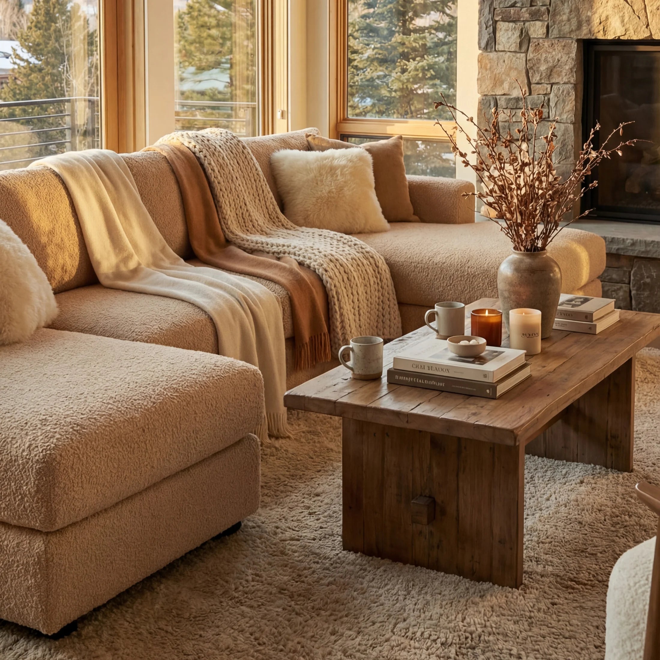 Cuddle Cashew Three-Piece Double Chaise Sectional