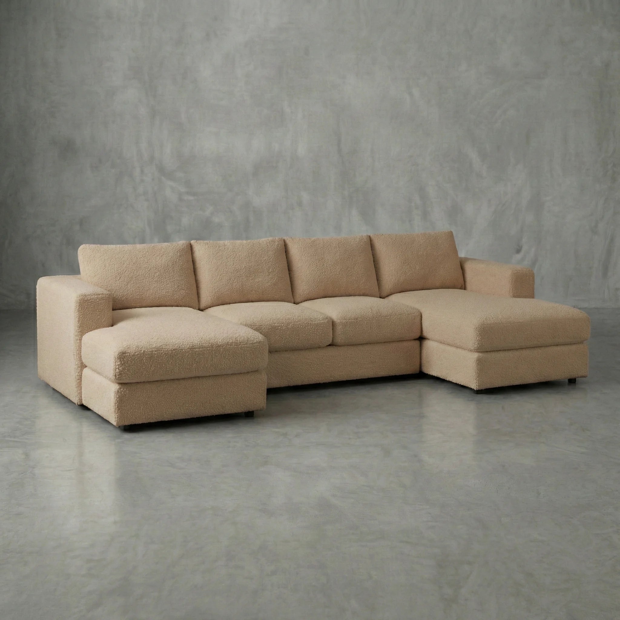 Cuddle Cashew Three-Piece Double Chaise Sectional