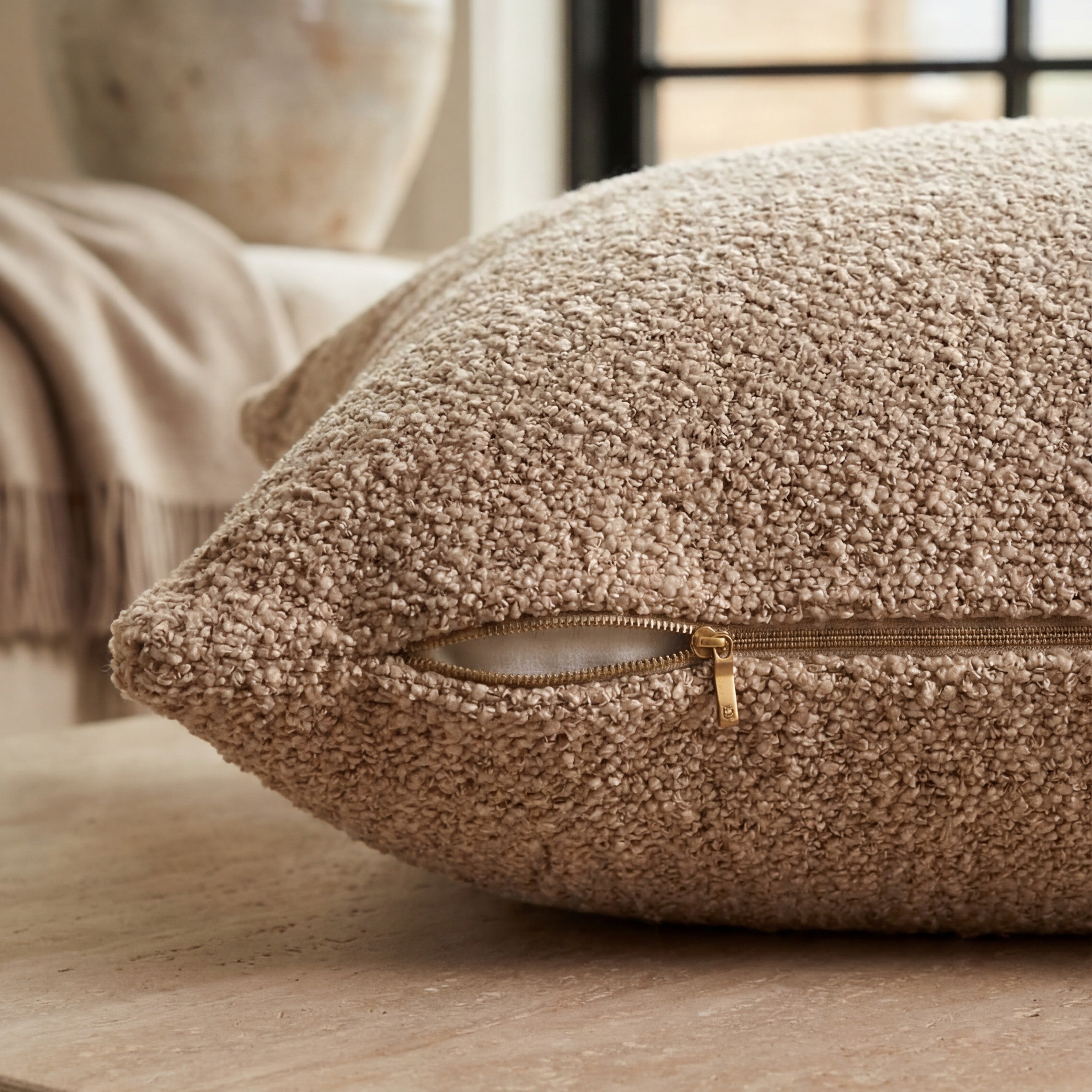 24" Cuddle Bouclé Throw Pillow Cashew