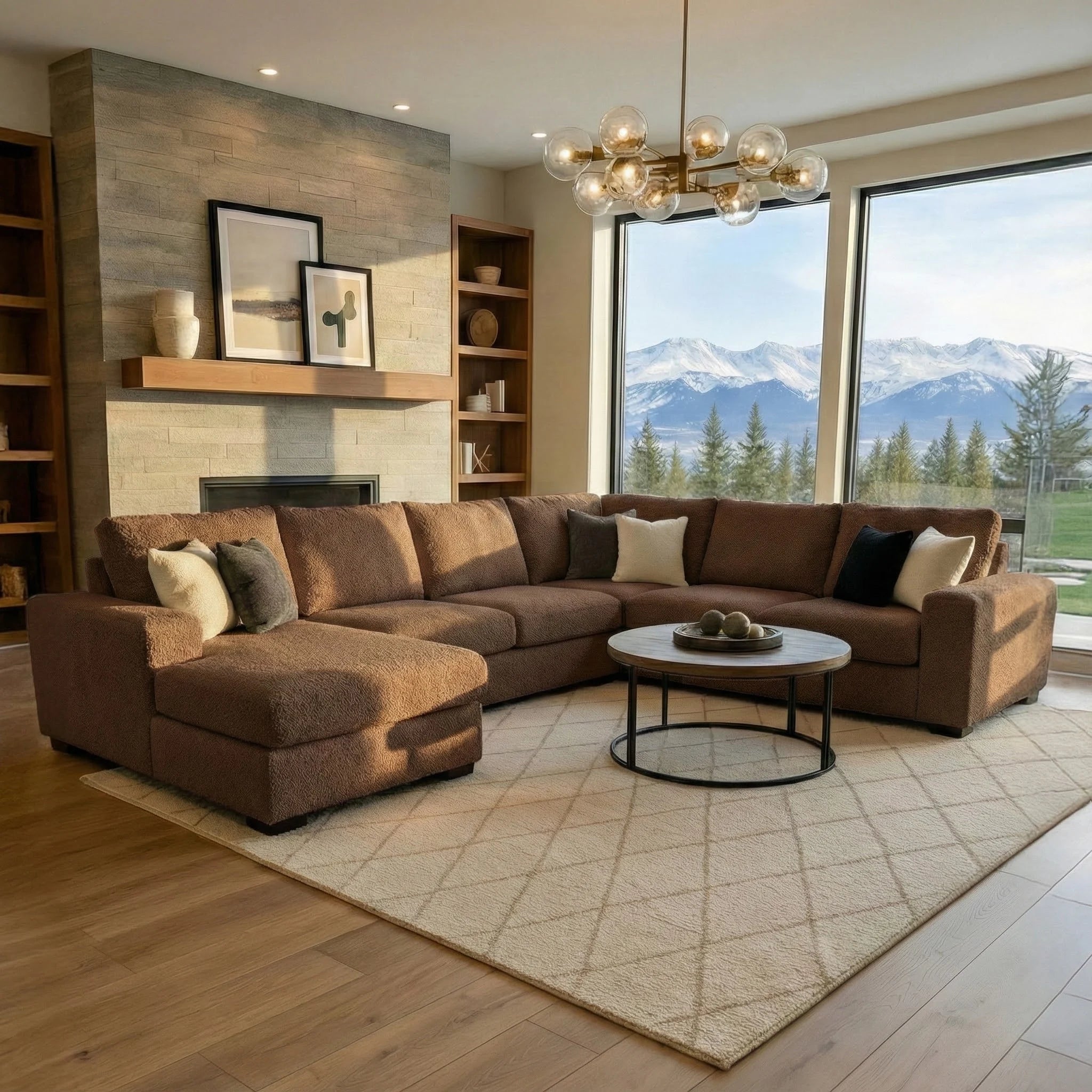 Cuddle Chocolate Three-Piece Chaise Sectional