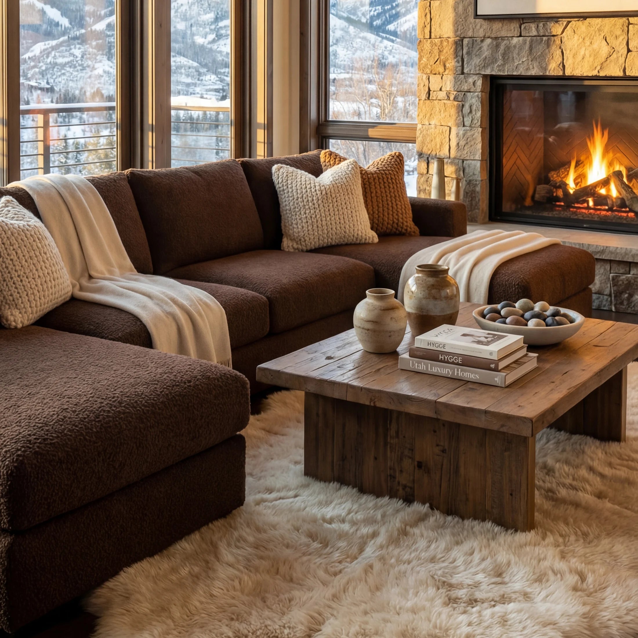 Cuddle Chocolate Three-Piece Double Chaise Sectional