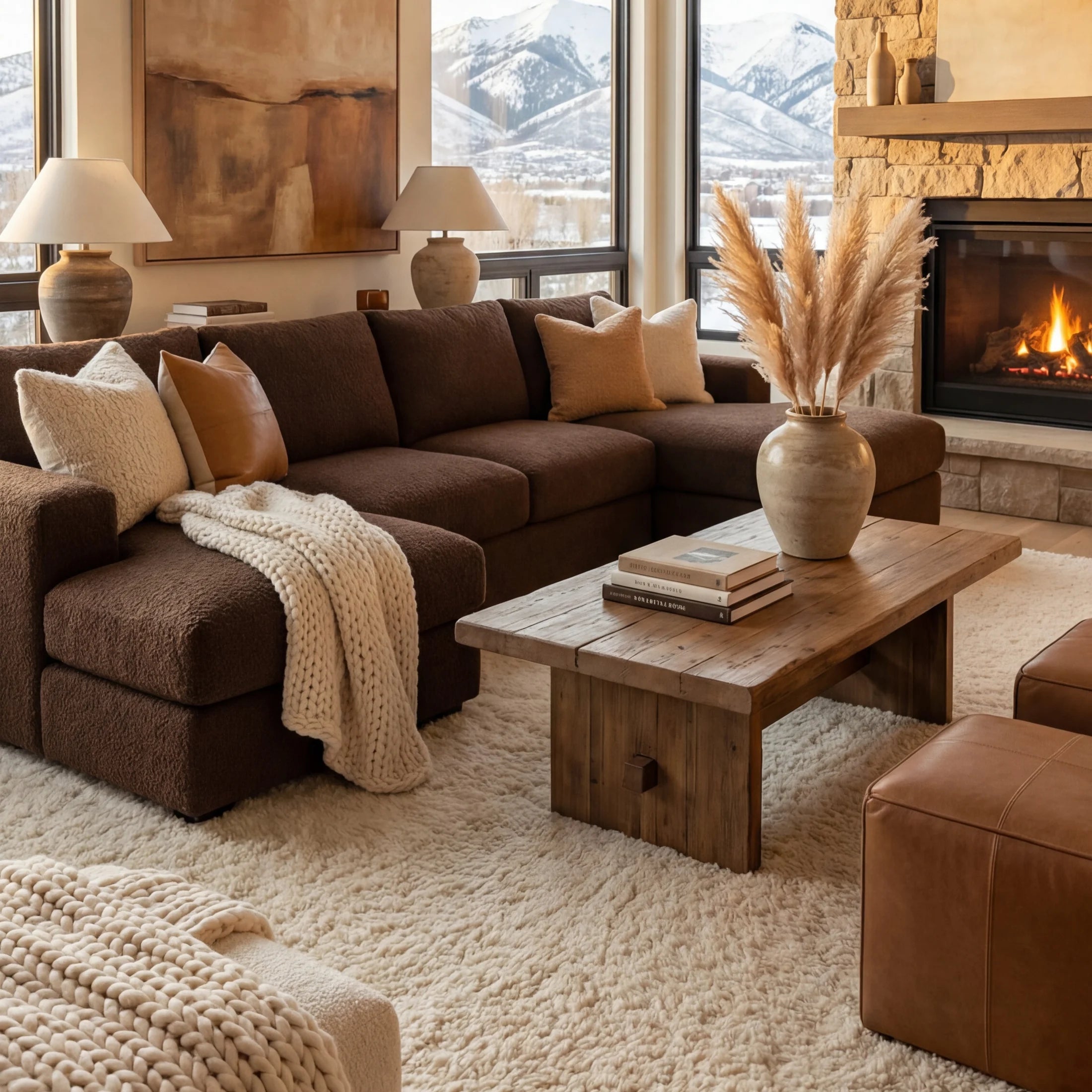 Cuddle Chocolate Three-Piece Double Chaise Sectional