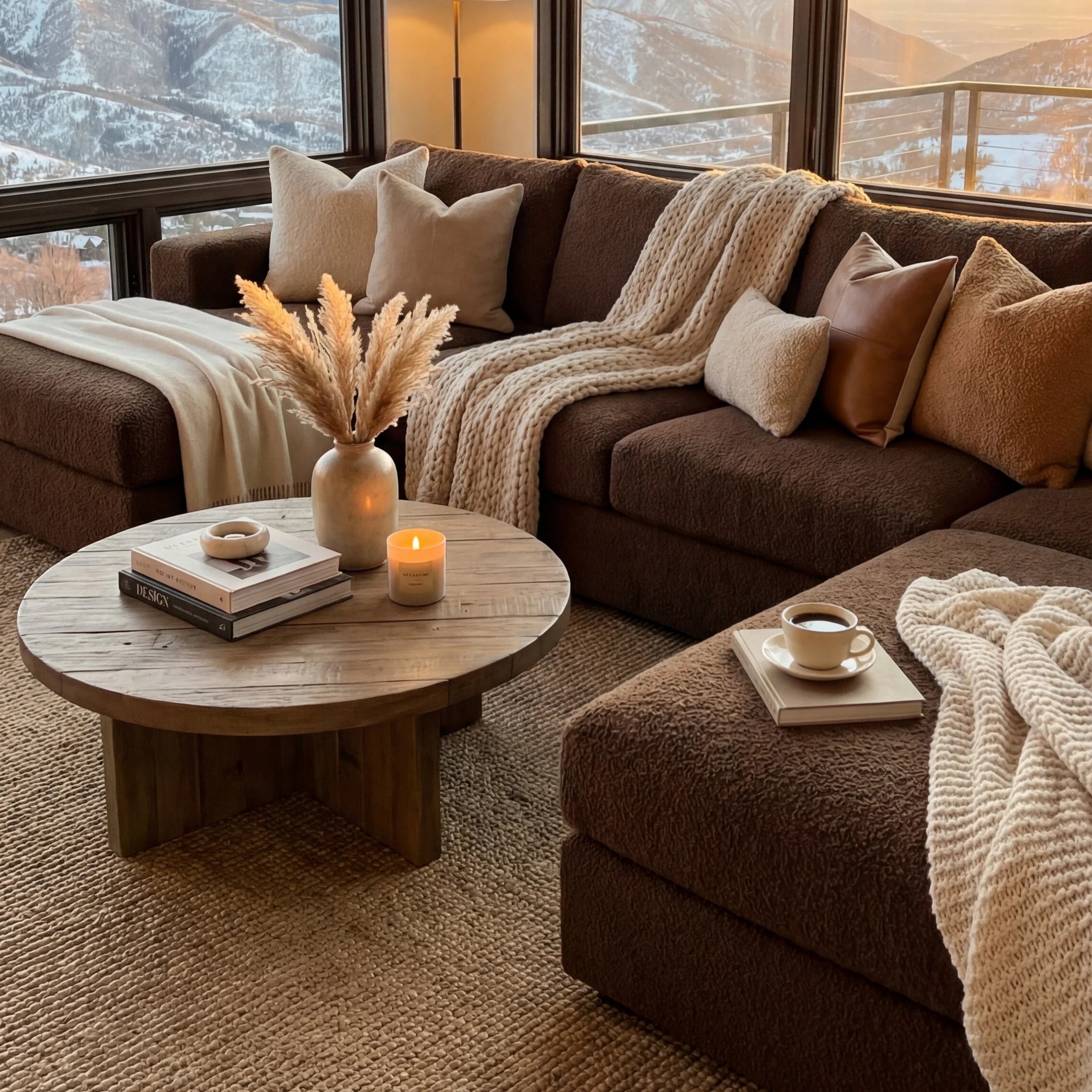 Cuddle Chocolate Three-Piece Double Chaise Sectional