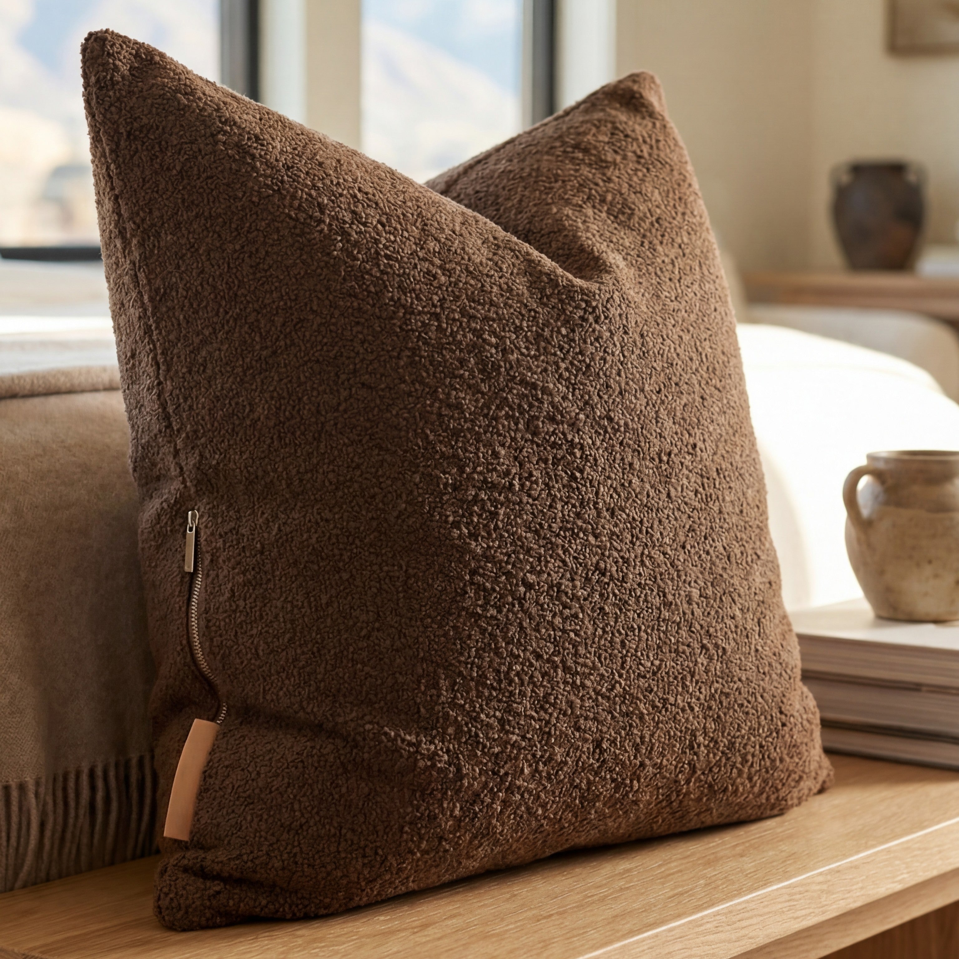24" Cuddle Bouclé Throw Pillow Chocolate