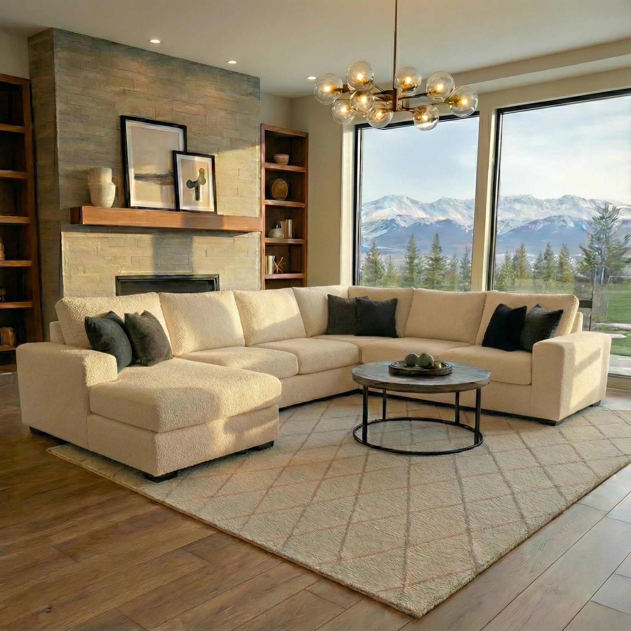 Cuddle Cream Three-Piece Chaise Sectional