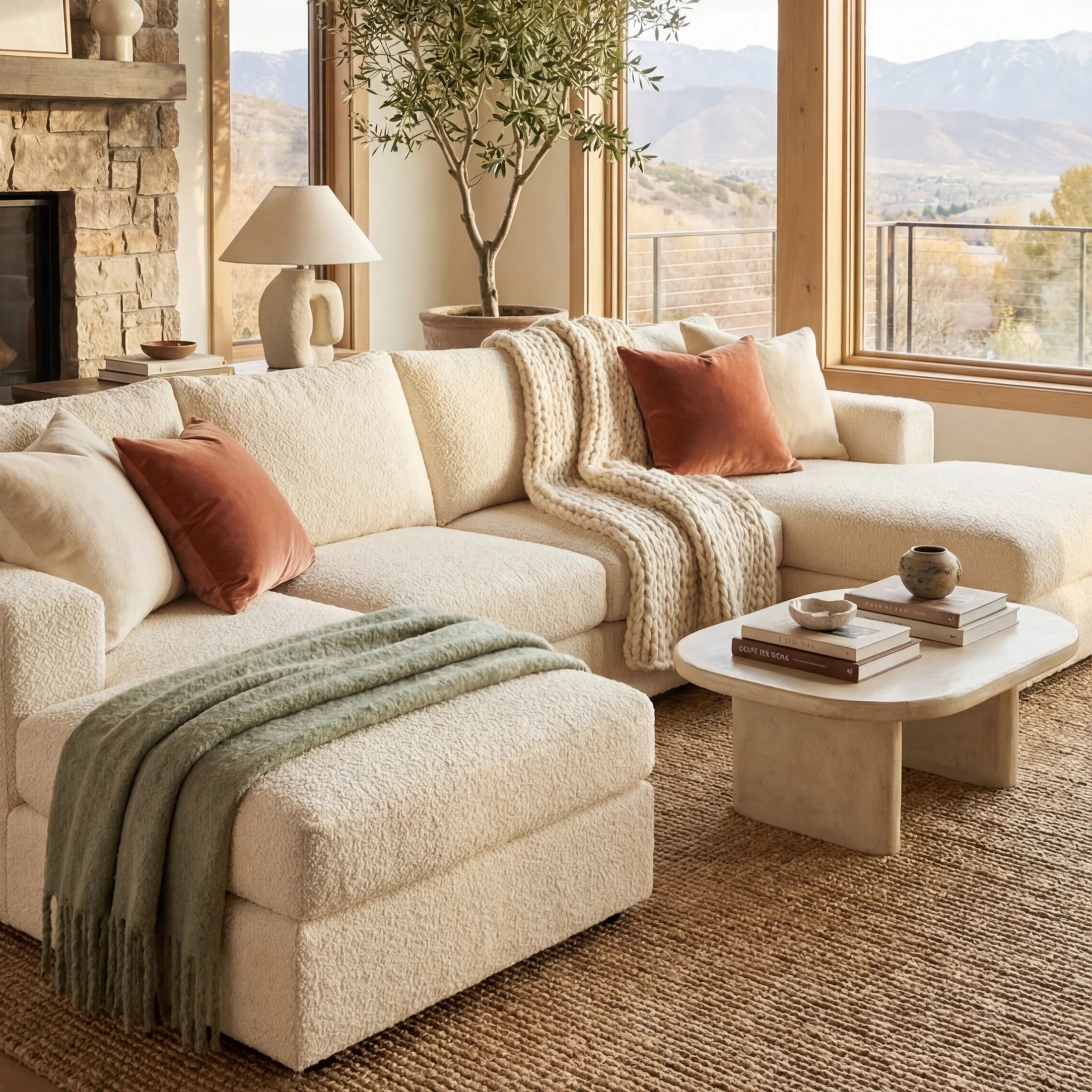 Cuddle Cream Three-Piece Double Chaise Sectional