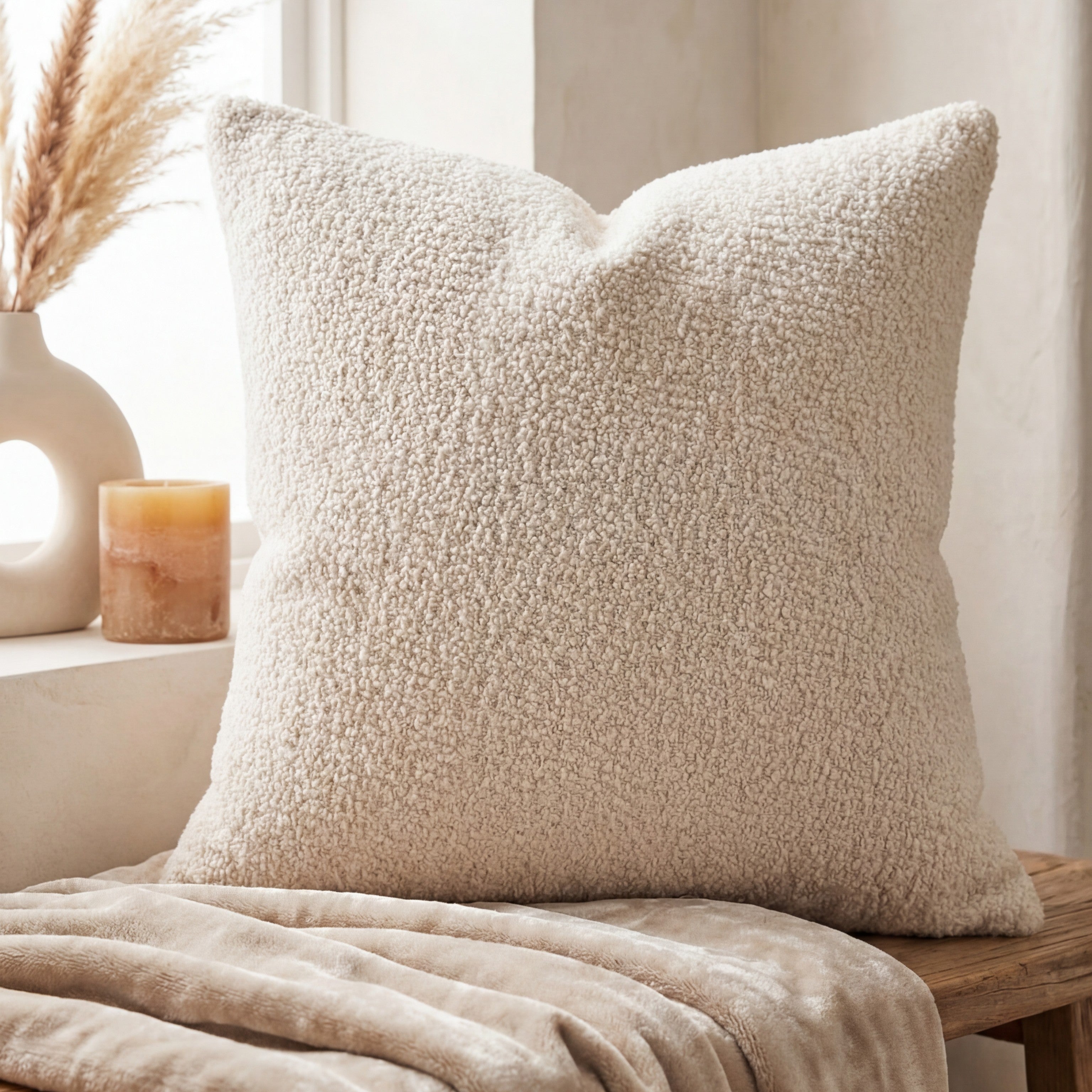 24" Cuddle Bouclé Throw Pillow Cream