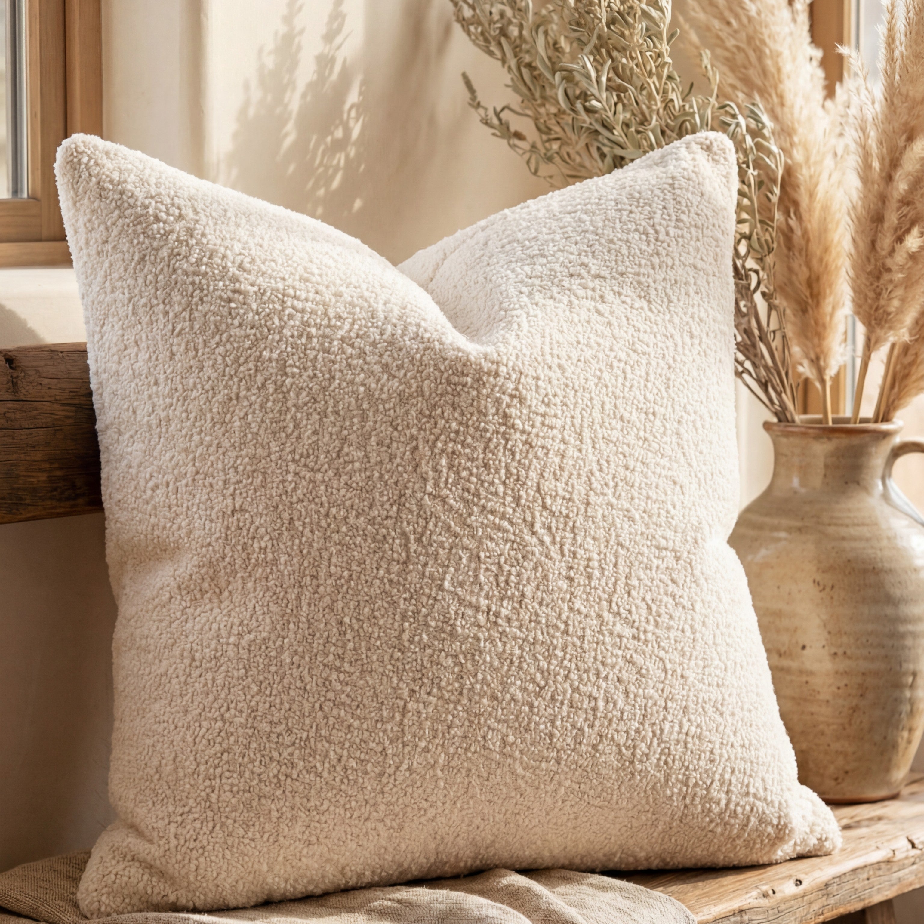 24" Cuddle Bouclé Throw Pillow Cream