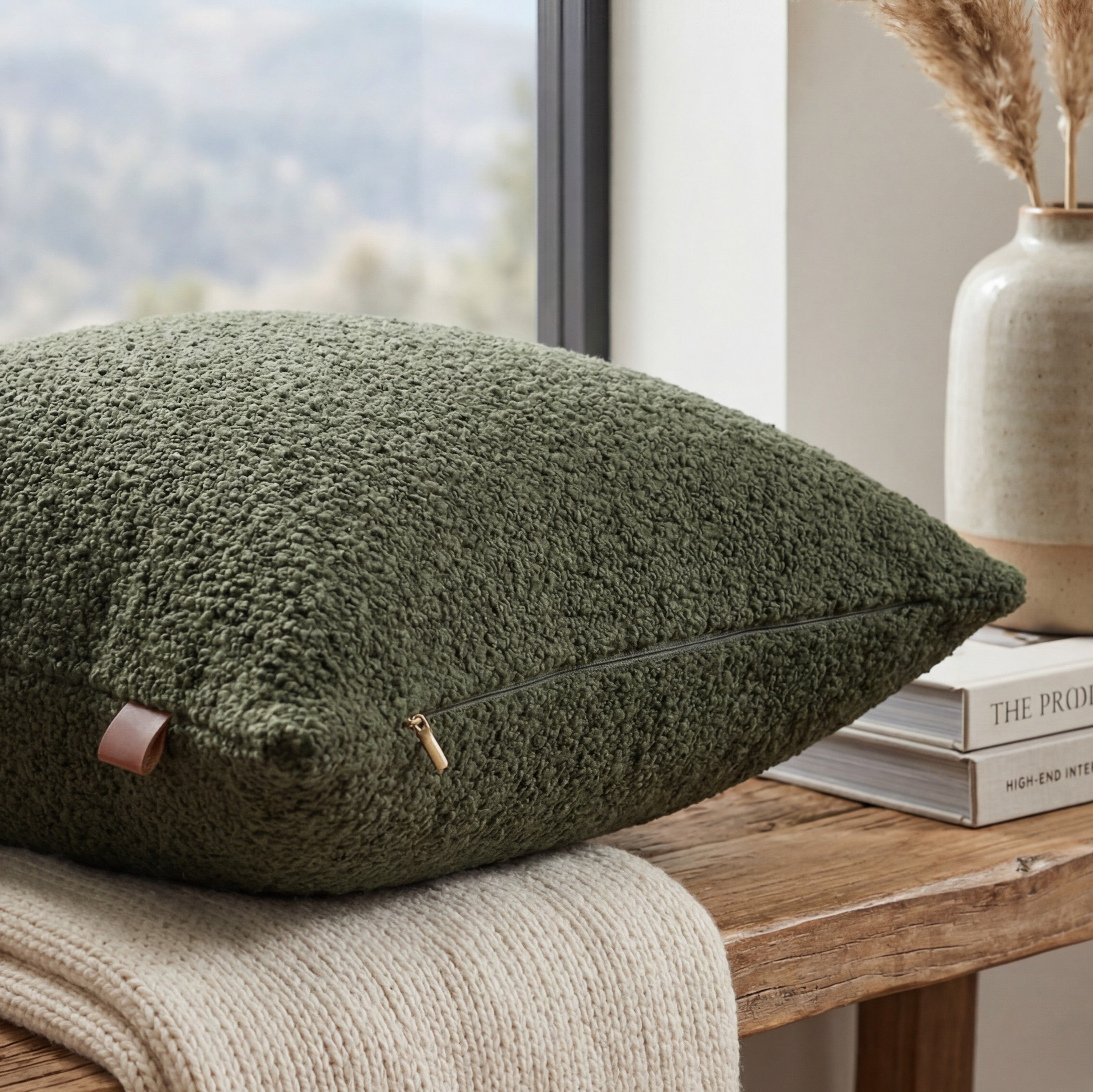 24" Cuddle Bouclé Throw Pillow Moss