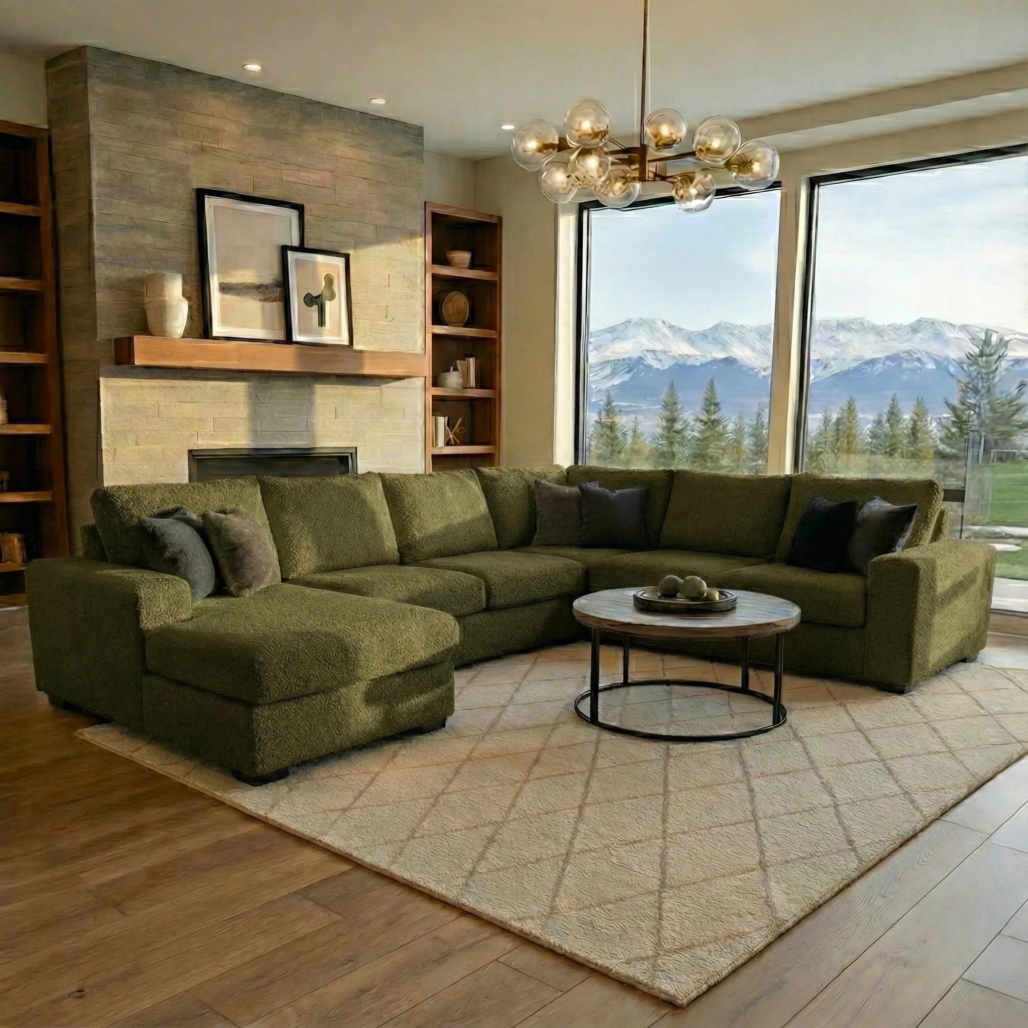 Cuddle Moss Three-Piece Chaise Sectional
