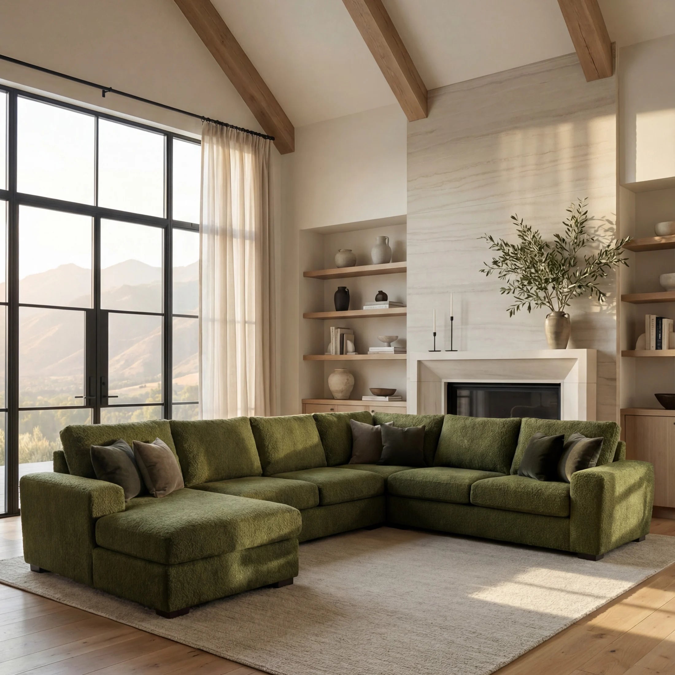 Cuddle Moss Three-Piece Chaise Sectional