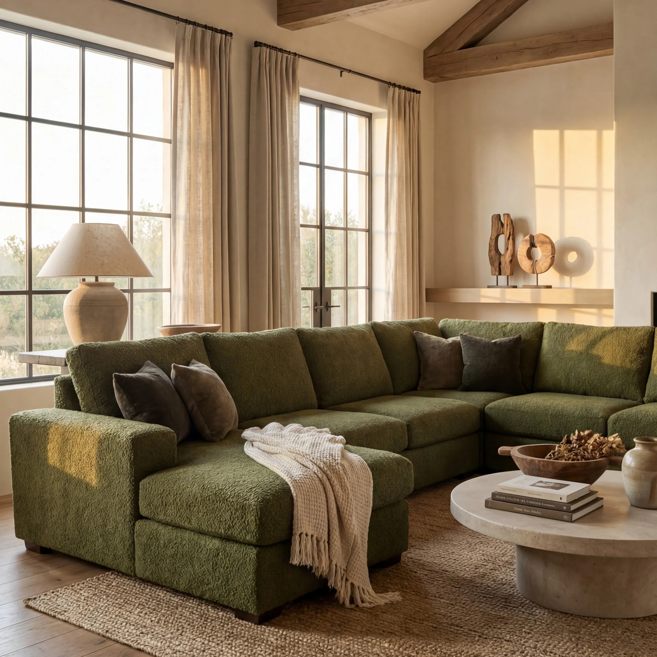 Cuddle Moss Three-Piece Chaise Sectional