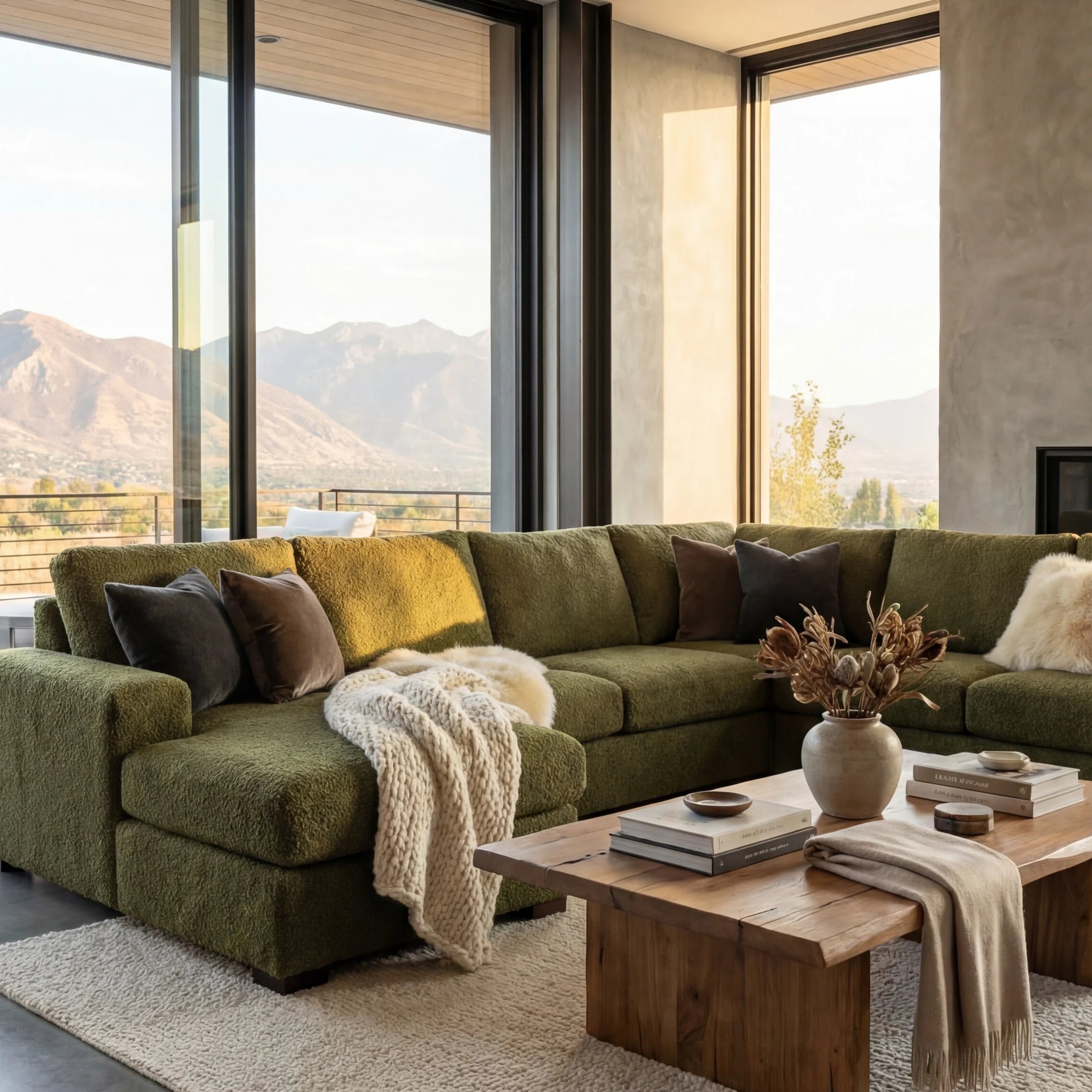 Cuddle Moss Three-Piece Chaise Sectional