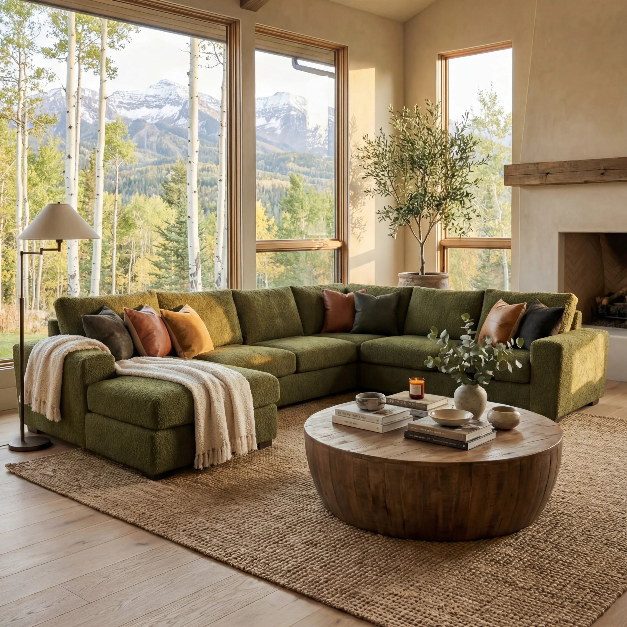 Cuddle Moss Three-Piece Chaise Sectional