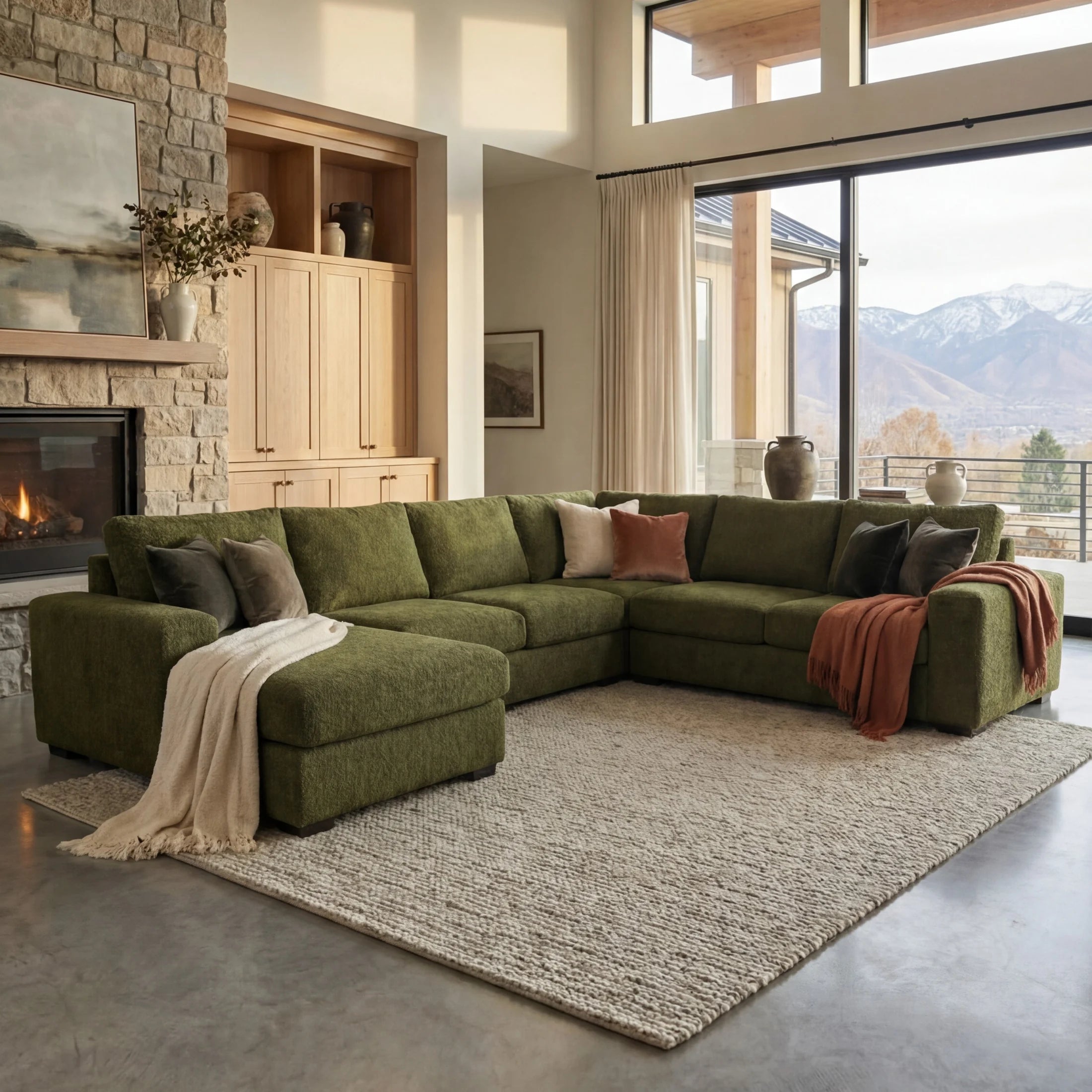 Cuddle Moss Three-Piece Chaise Sectional