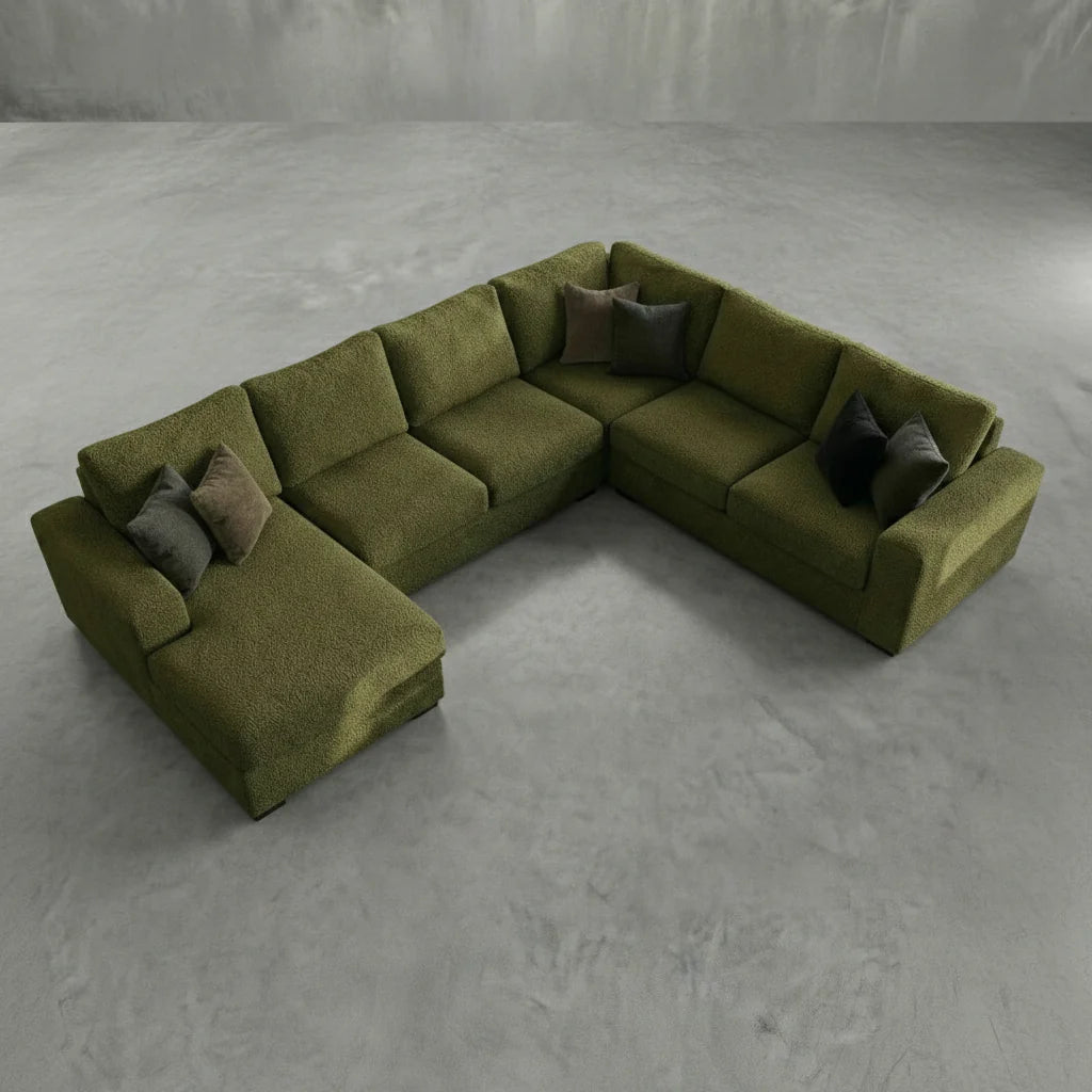 Cuddle Moss Three-Piece Chaise Sectional