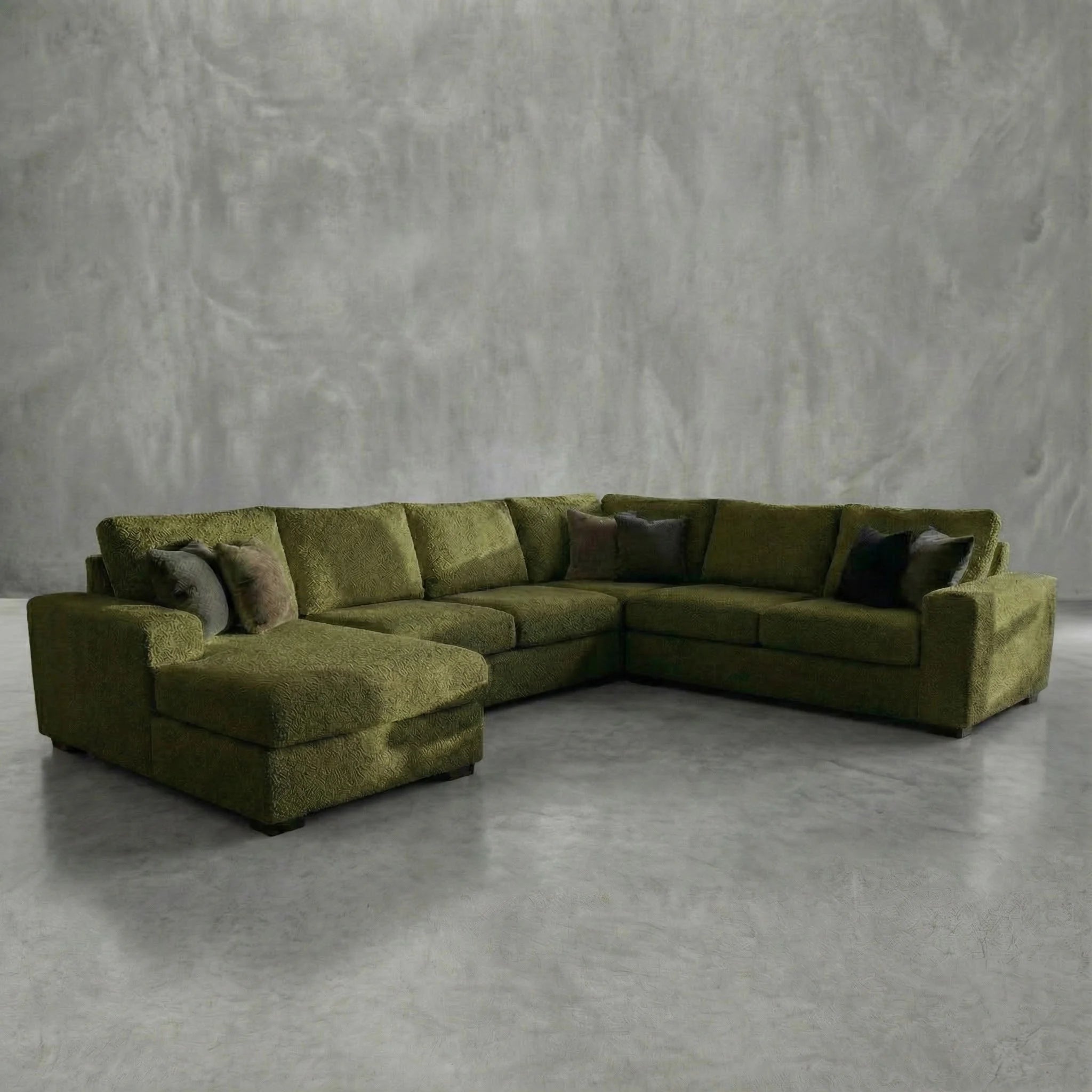 Cuddle Moss Three-Piece Chaise Sectional