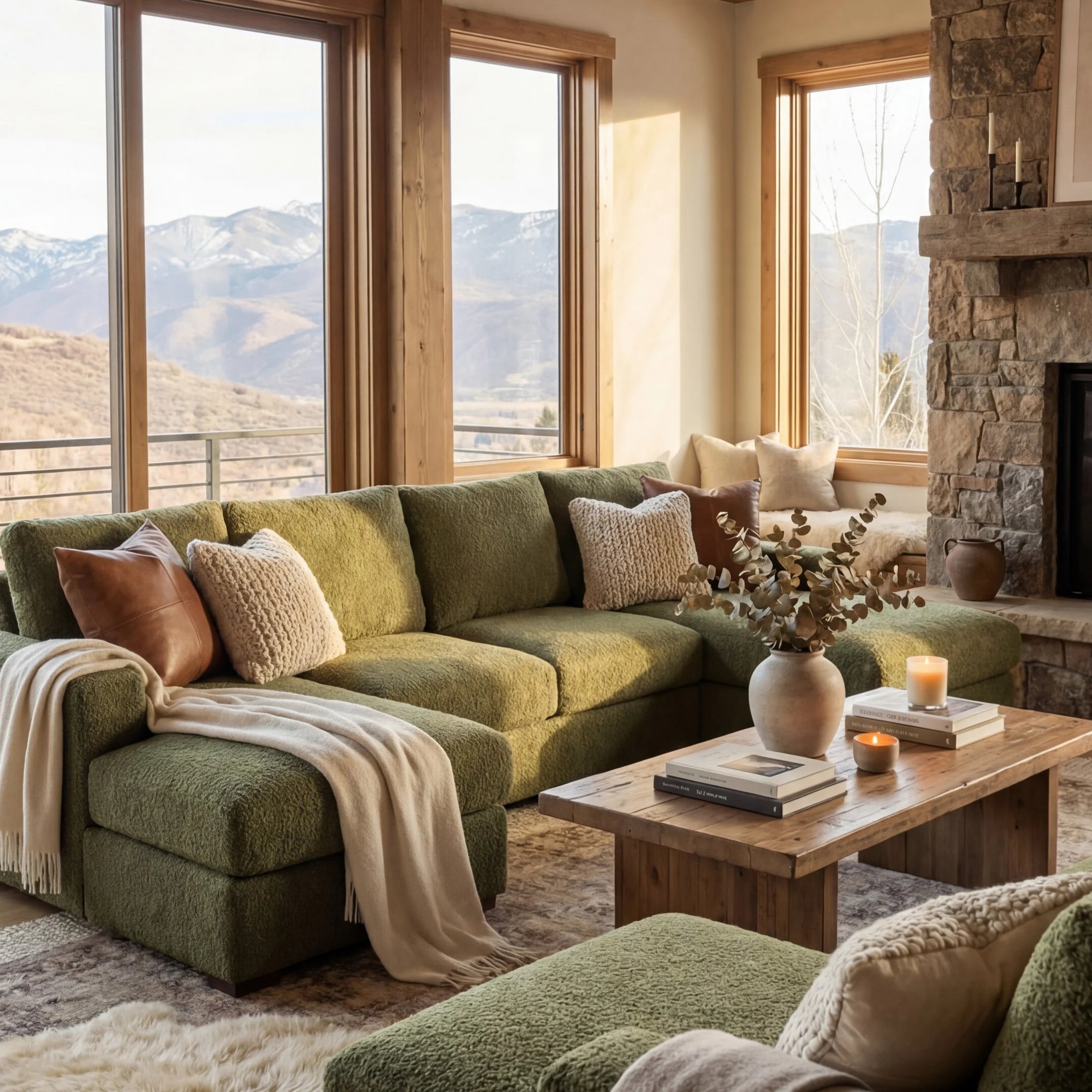 Cuddle Moss Three-Piece Double Chaise Sectional