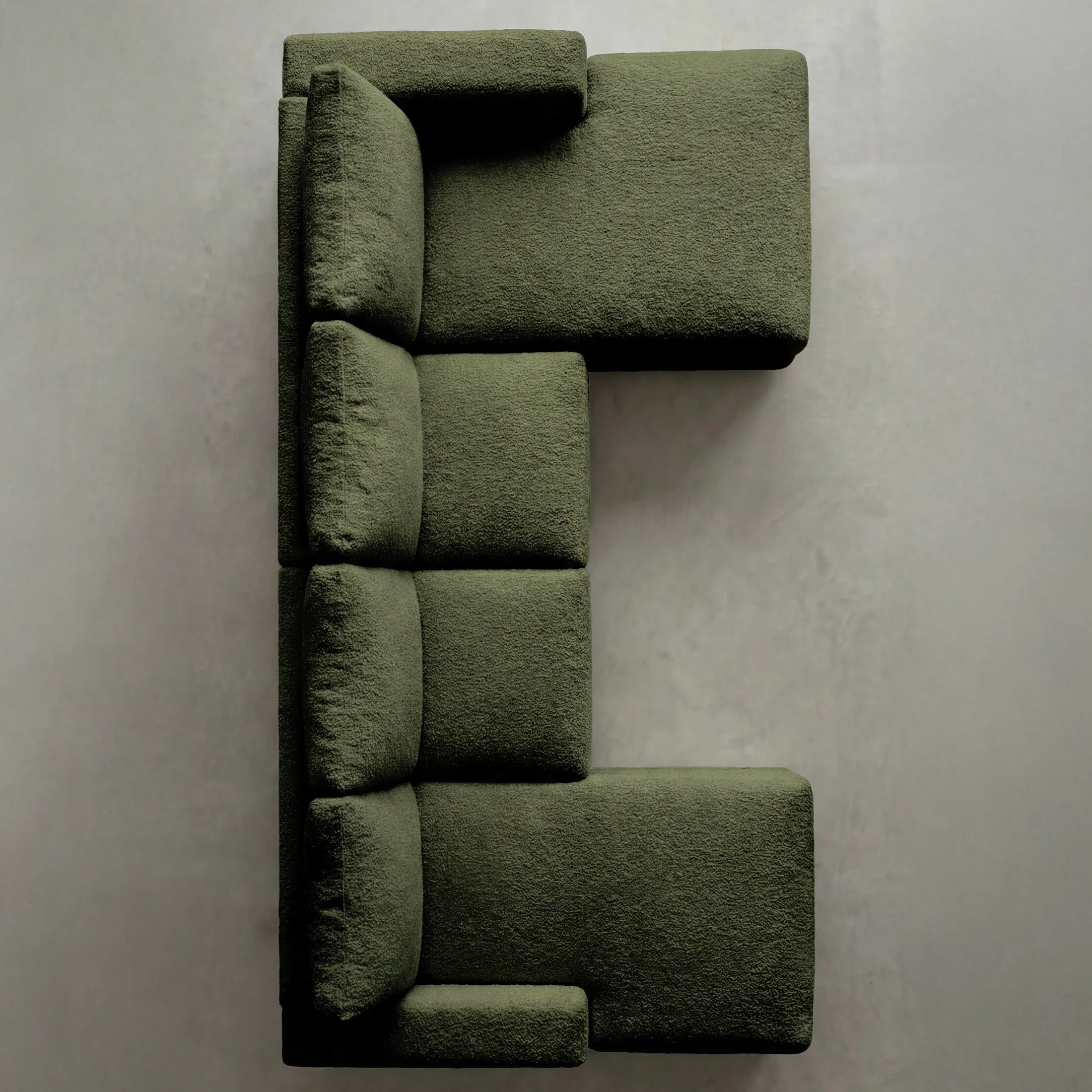 Cuddle Moss Three-Piece Double Chaise Sectional