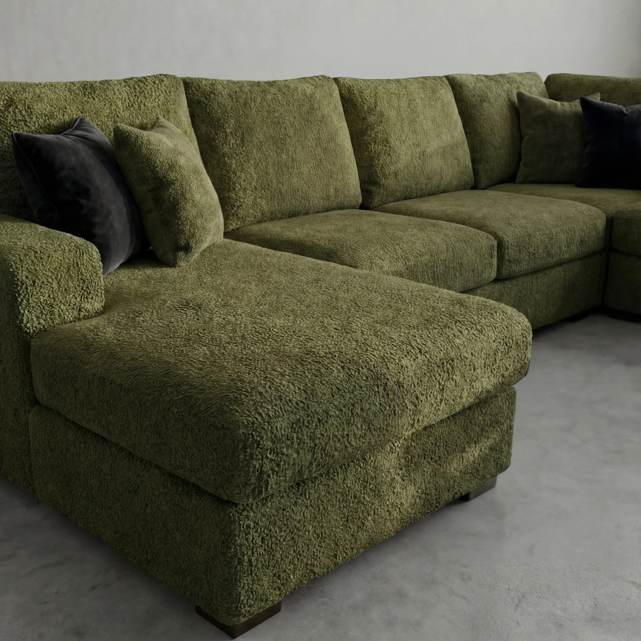Cuddle Moss Three-Piece Double Chaise Sectional