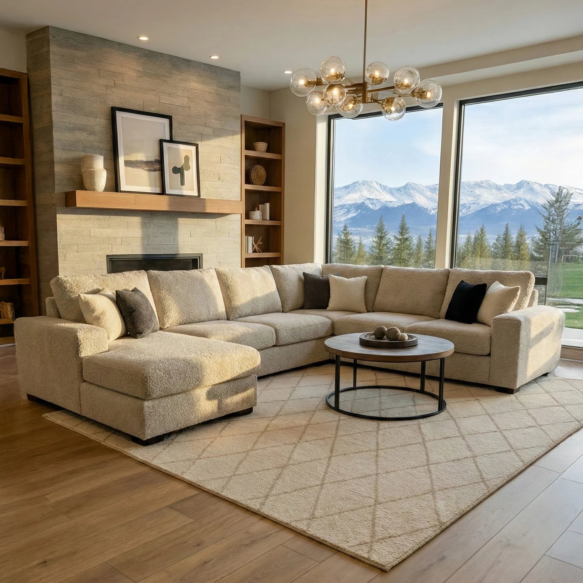 Cuddle Natural Three-Piece Chaise Sectional