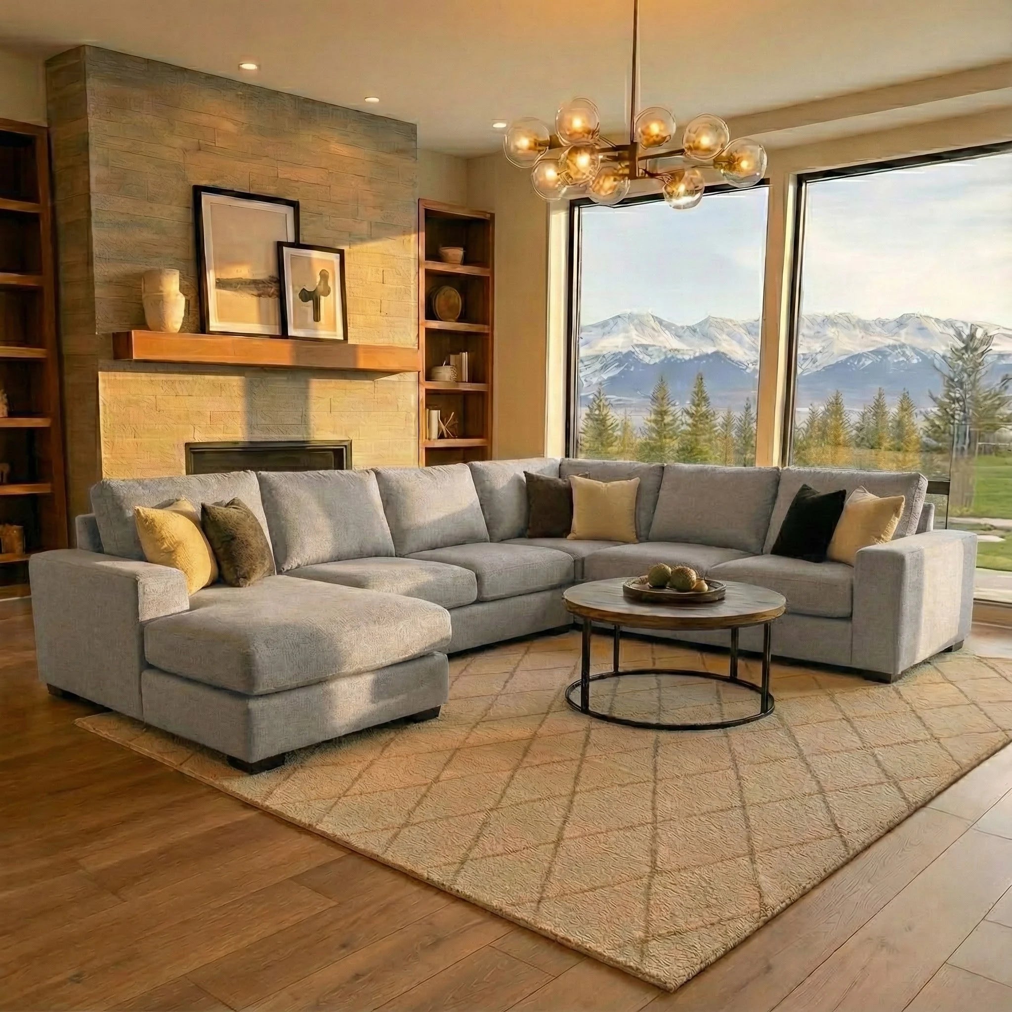 Cuddle Pewter Three-Piece Chaise Sectional