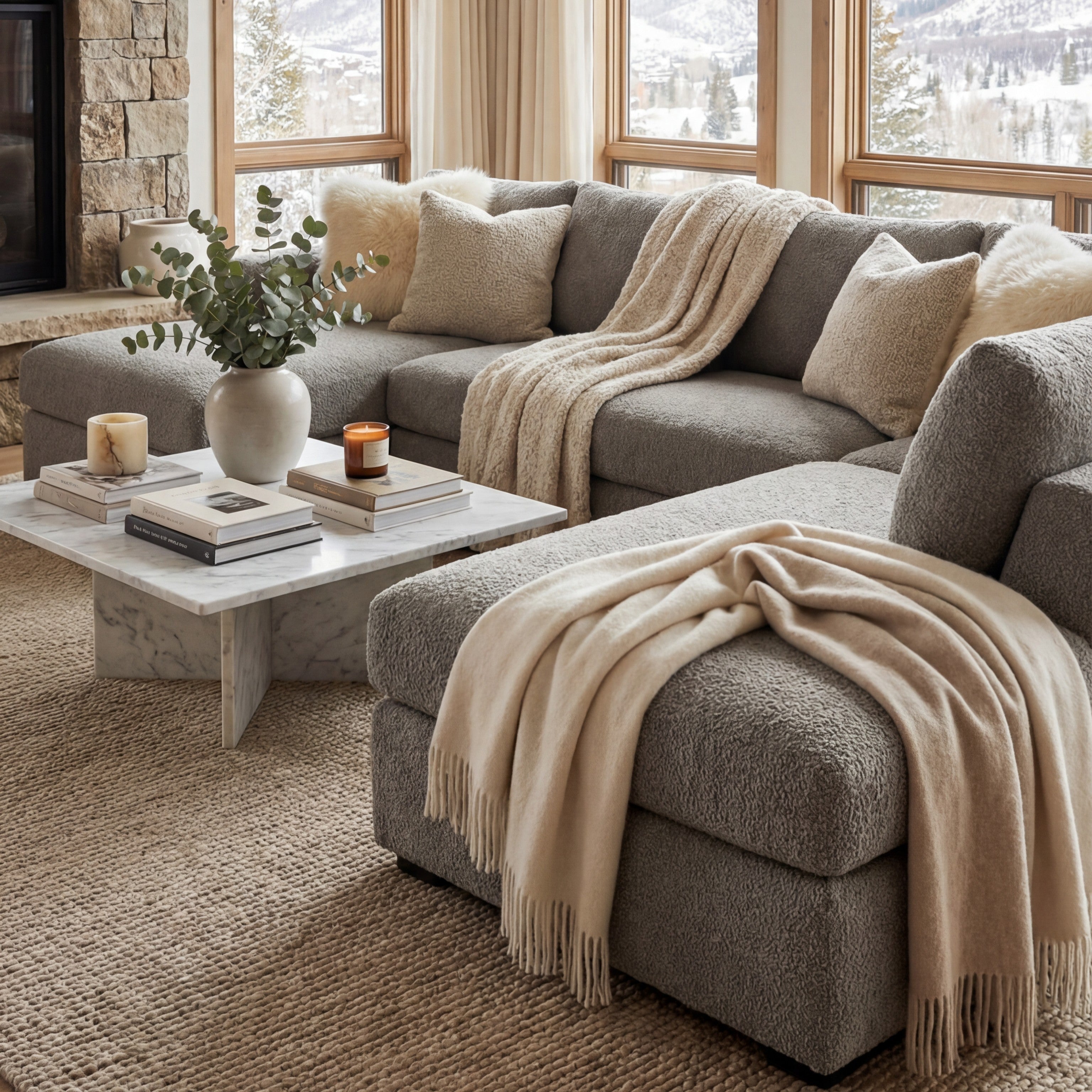 Cuddle Pewter Three-Piece Double Chaise Sectional
