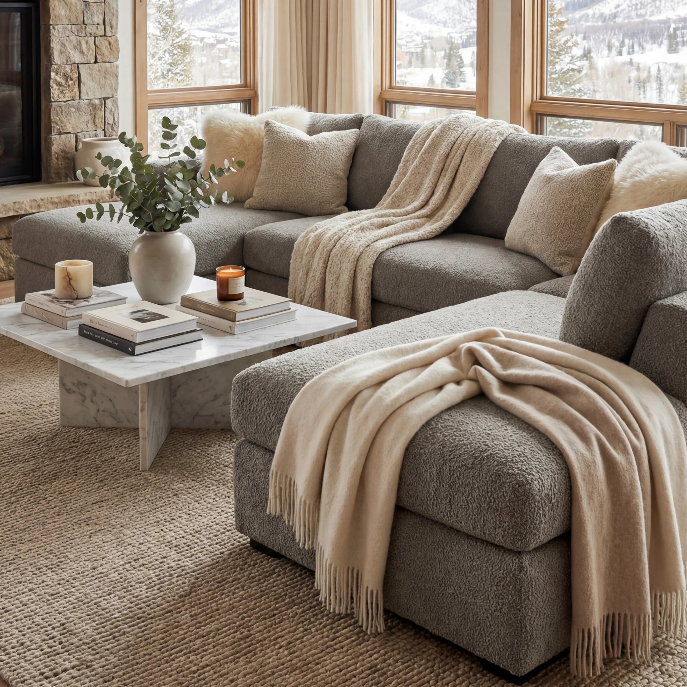 Cuddle Pewter Three-Piece Double Chaise Sectional
