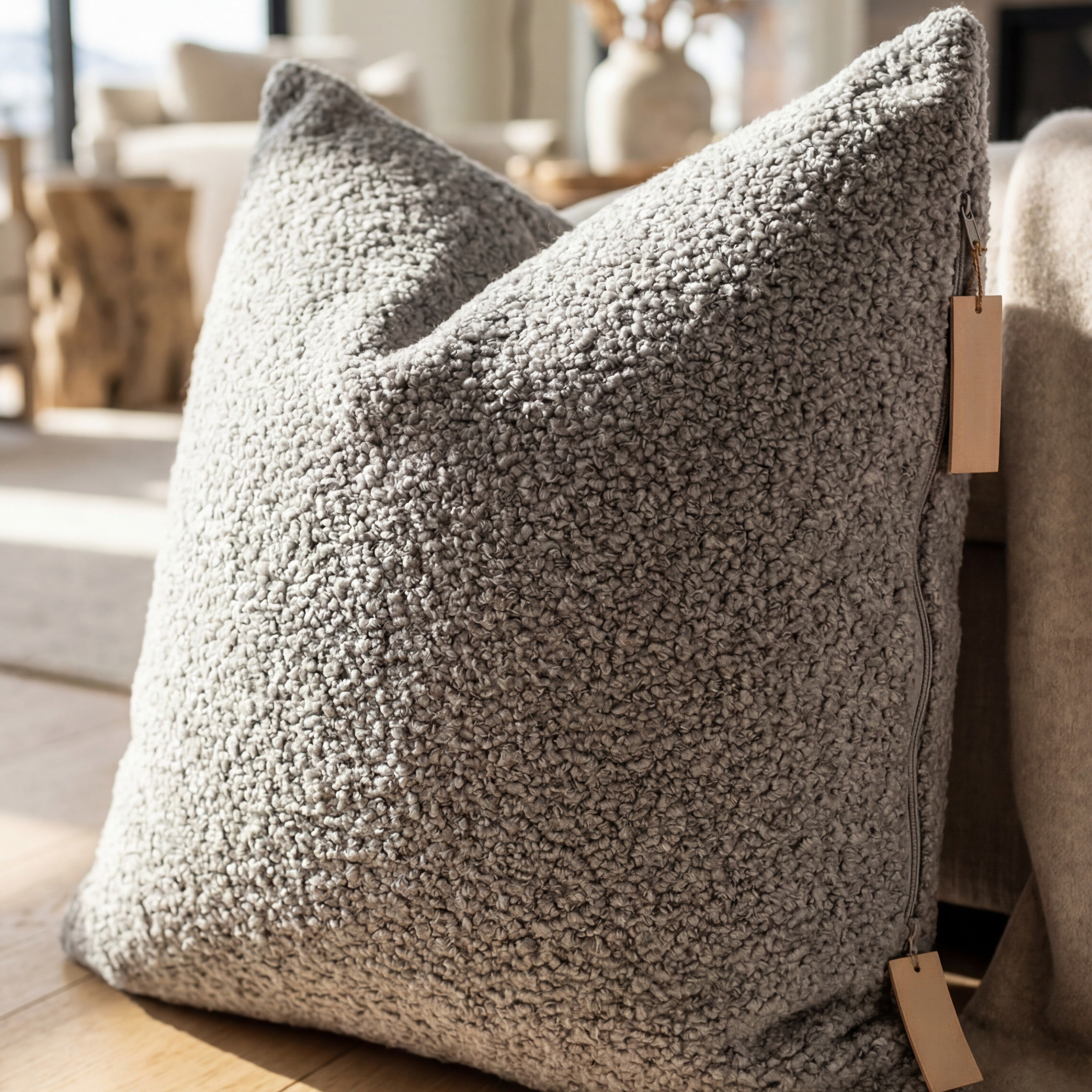 24" Cuddle Bouclé Throw Pillow Pewter