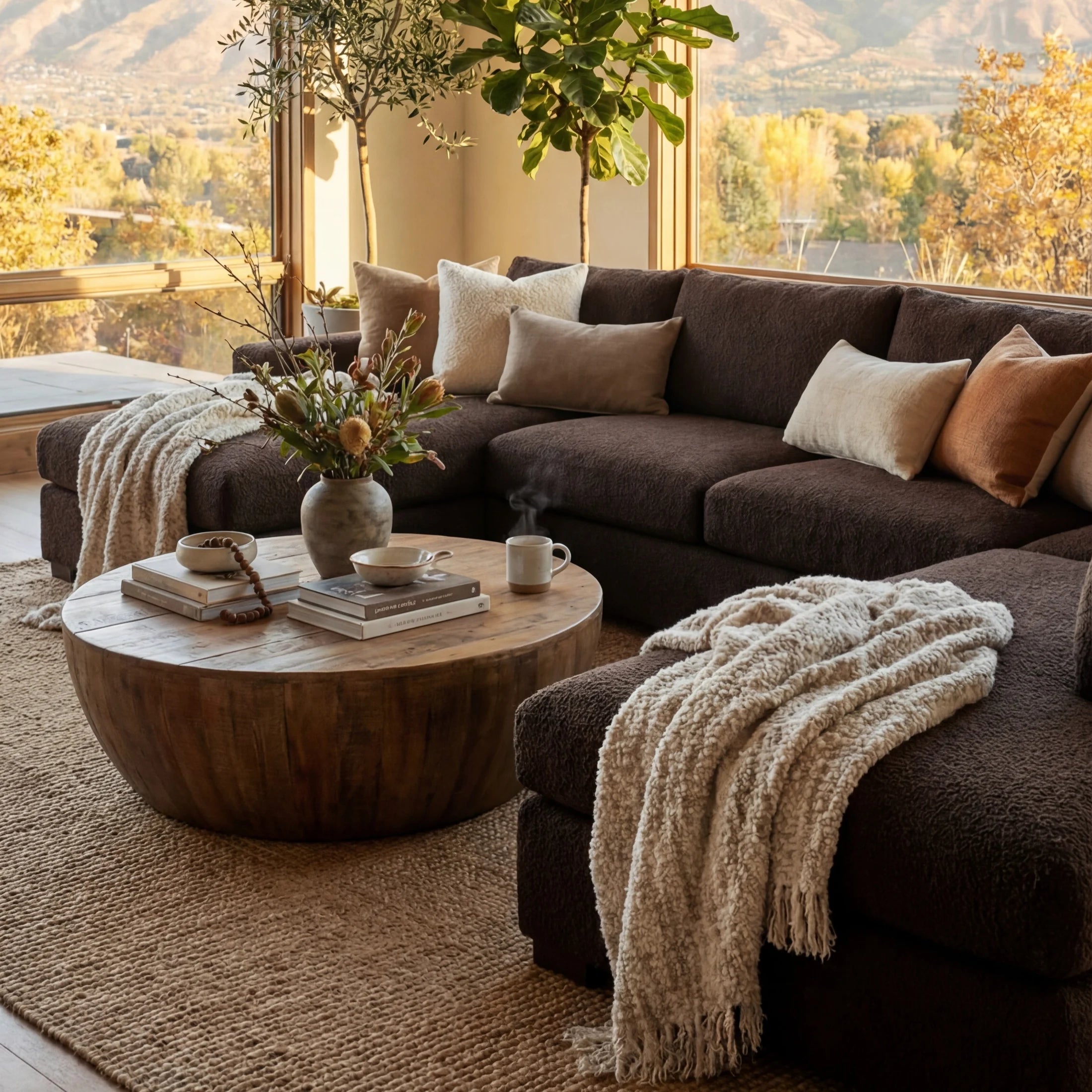 Cuddle Umber Three-Piece Double Chaise Sectional