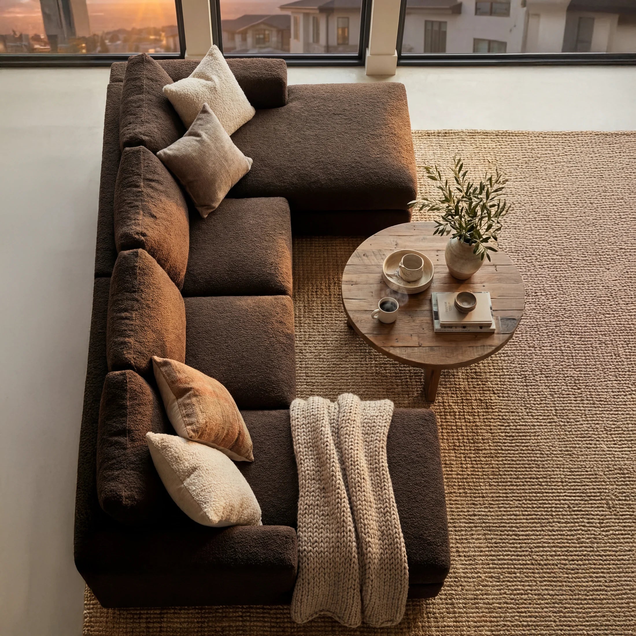 Cuddle Umber Three-Piece Double Chaise Sectional