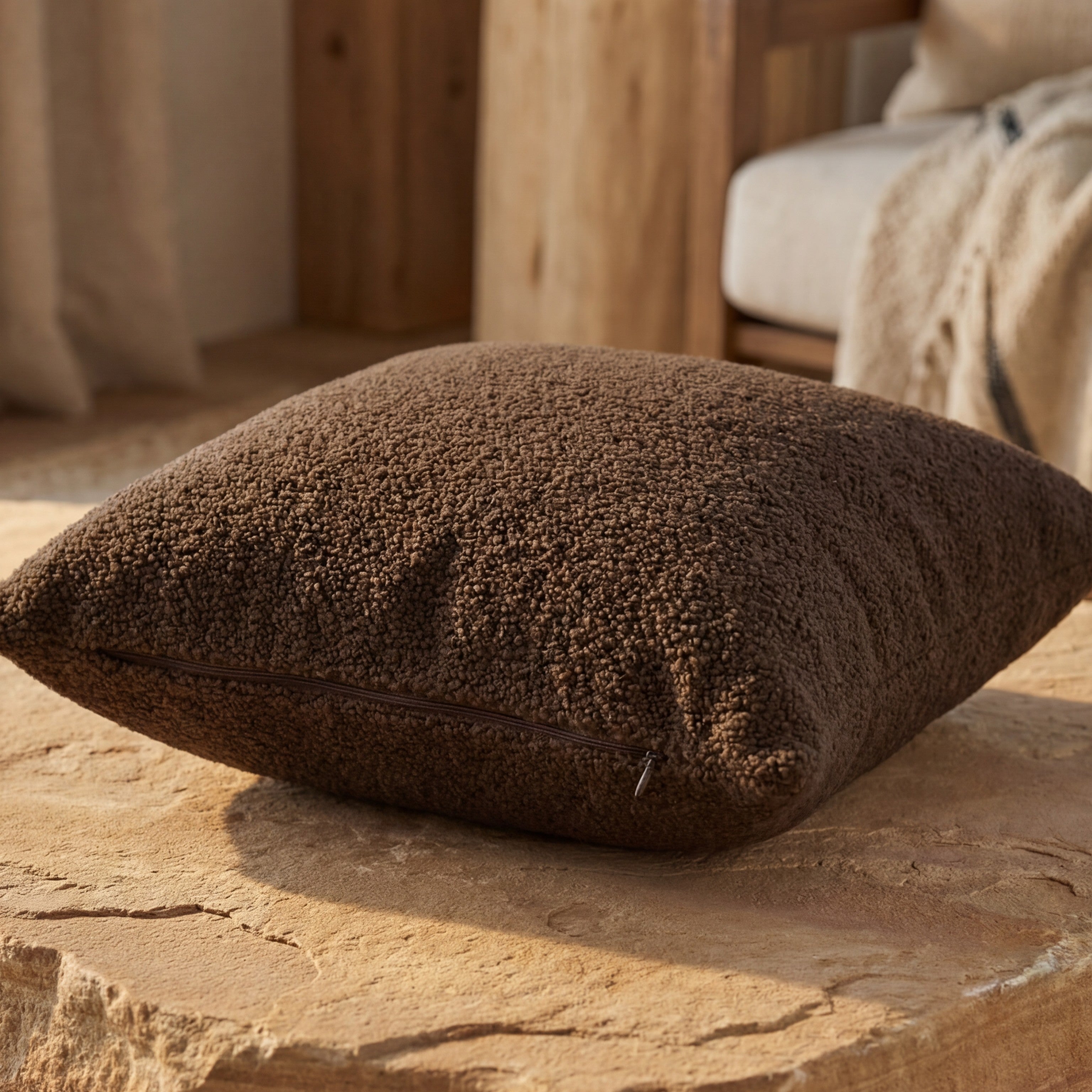 24" Cuddle Bouclé Throw Pillow Umber