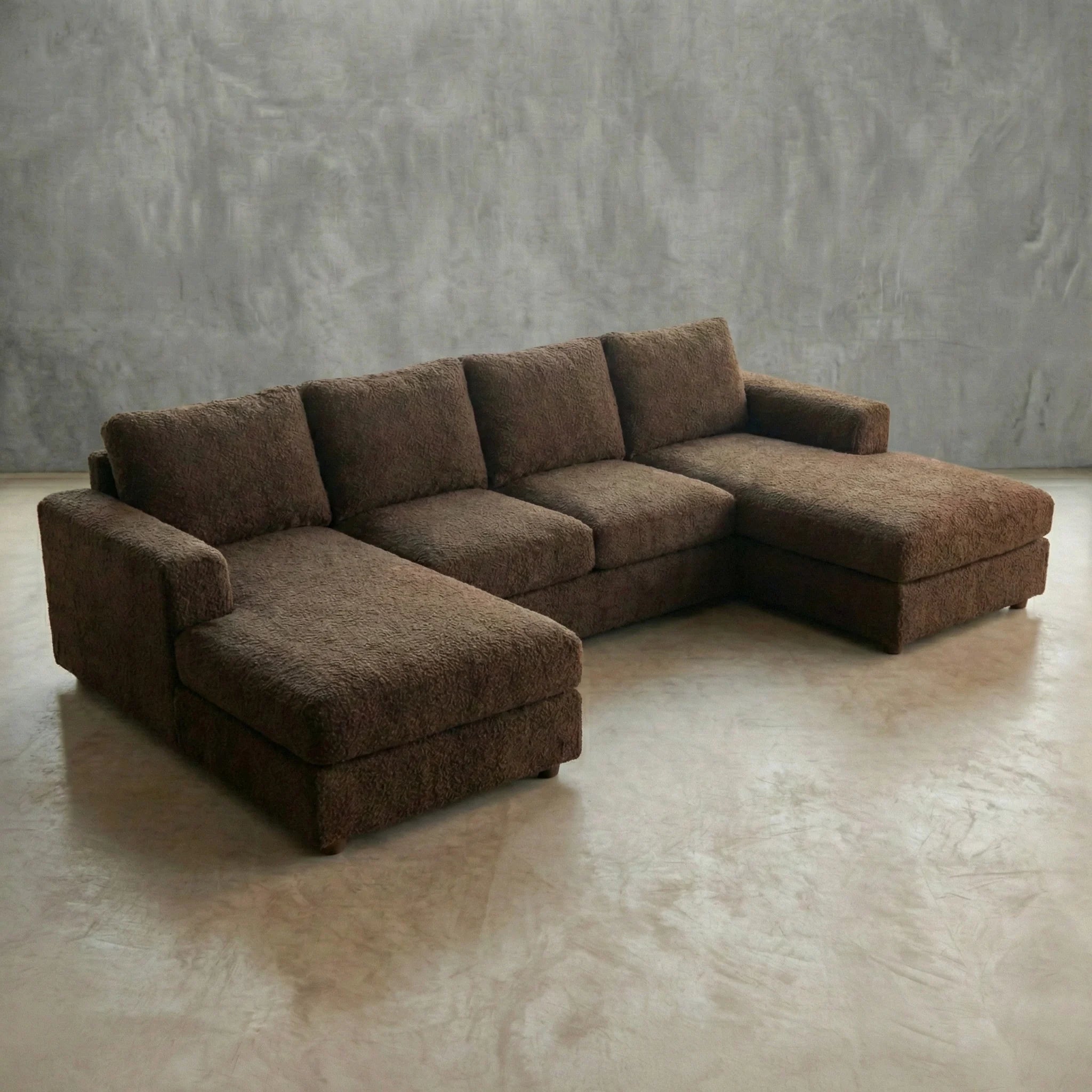 Cuddle Chocolate Three-Piece Double Chaise Sectional