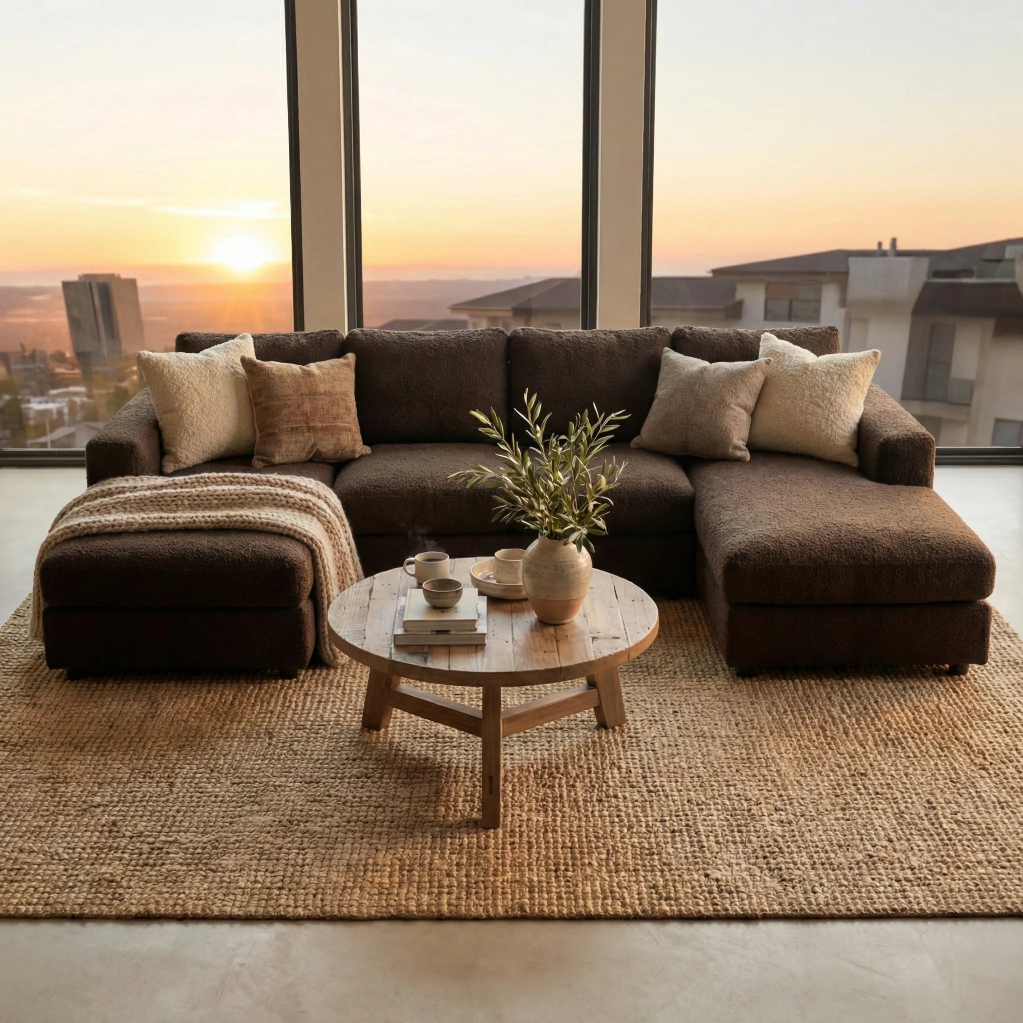 Cuddle Umber Three-Piece Double Chaise Sectional